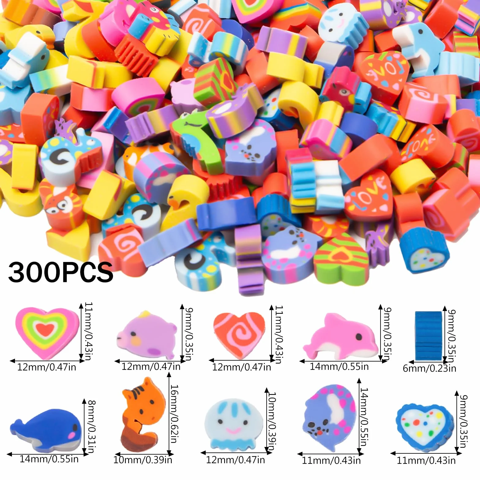 300 fantazyjnych mini gumek do ścierania dla dzieci, zwierzęta, małe gumki, zestaw ołówków szkolnych, torba na imprezę, przybory szkolne do odrabiania lekcji, prezent