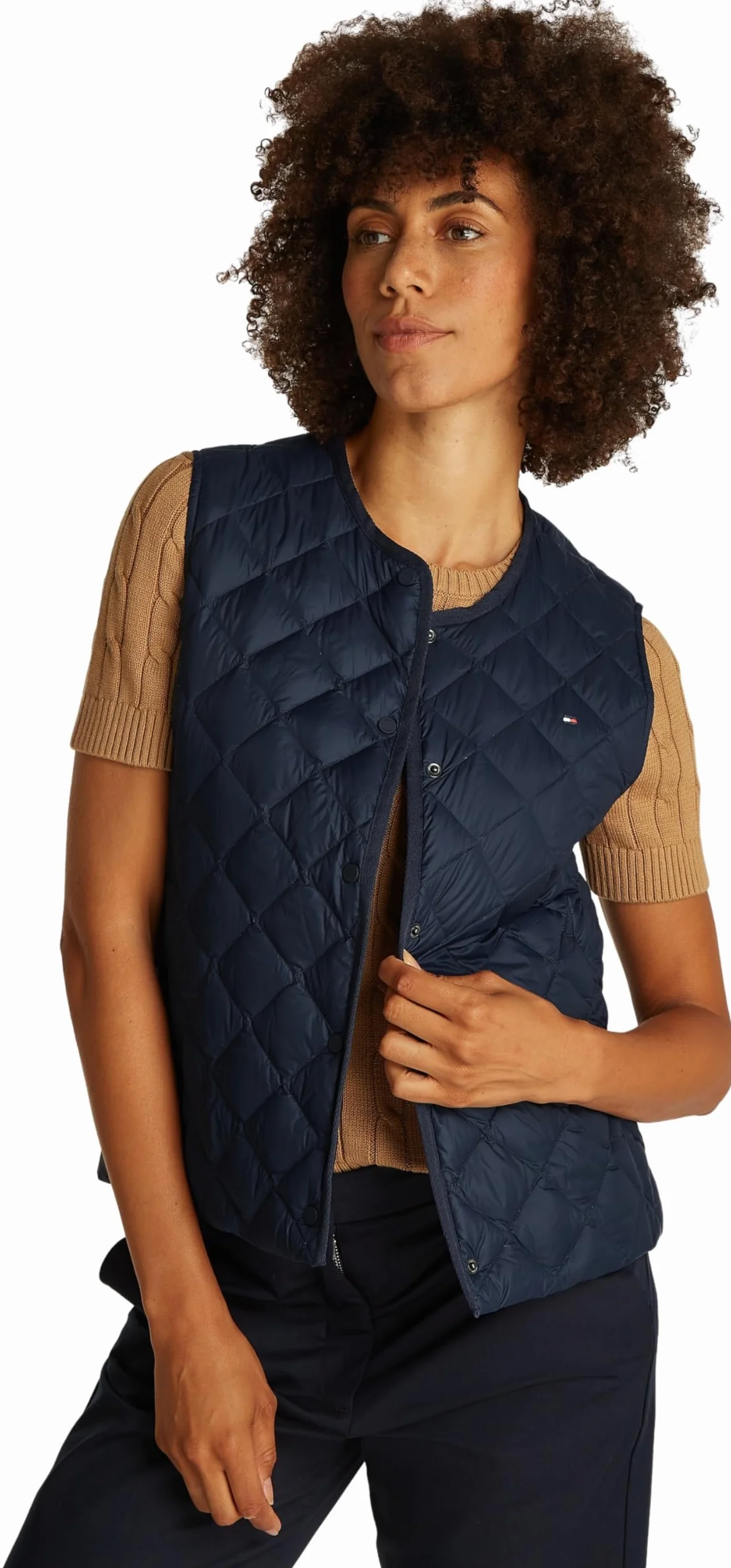 Tommy Hilfiger UL Down Pikowana kamizelka bez rękawów WW0WW43214 Kobiety Ul Down Quilt Collarless Vest Ww0ww43214