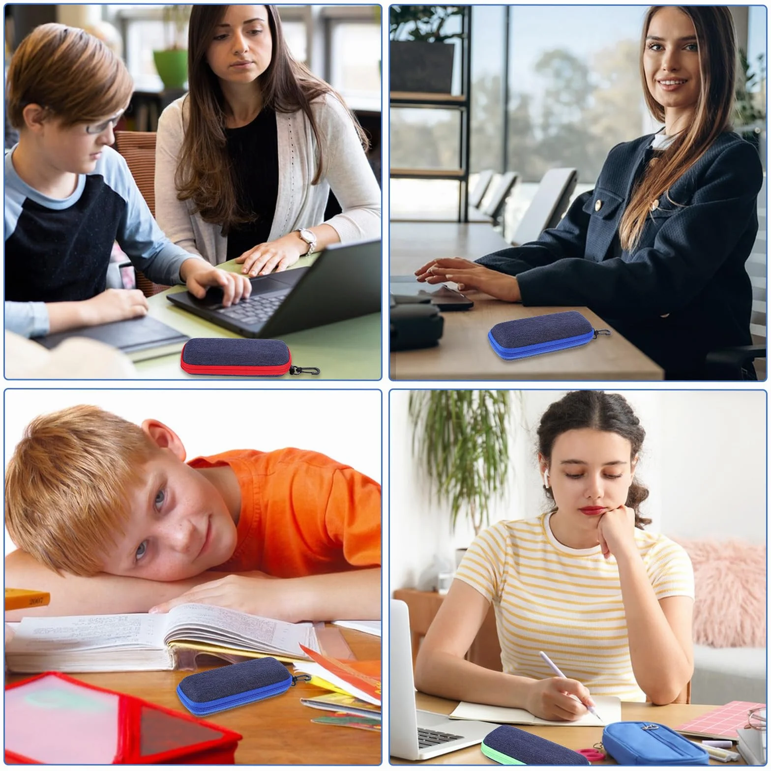JJUNW 3 sztuki etui na okulary, twarde etui na okulary z materiału denimu, etui na okulary przeciwsłoneczne, etui podróżne, kieszeń na okulary, z zamkiem błyskawicznym, twarde etui na okulary
