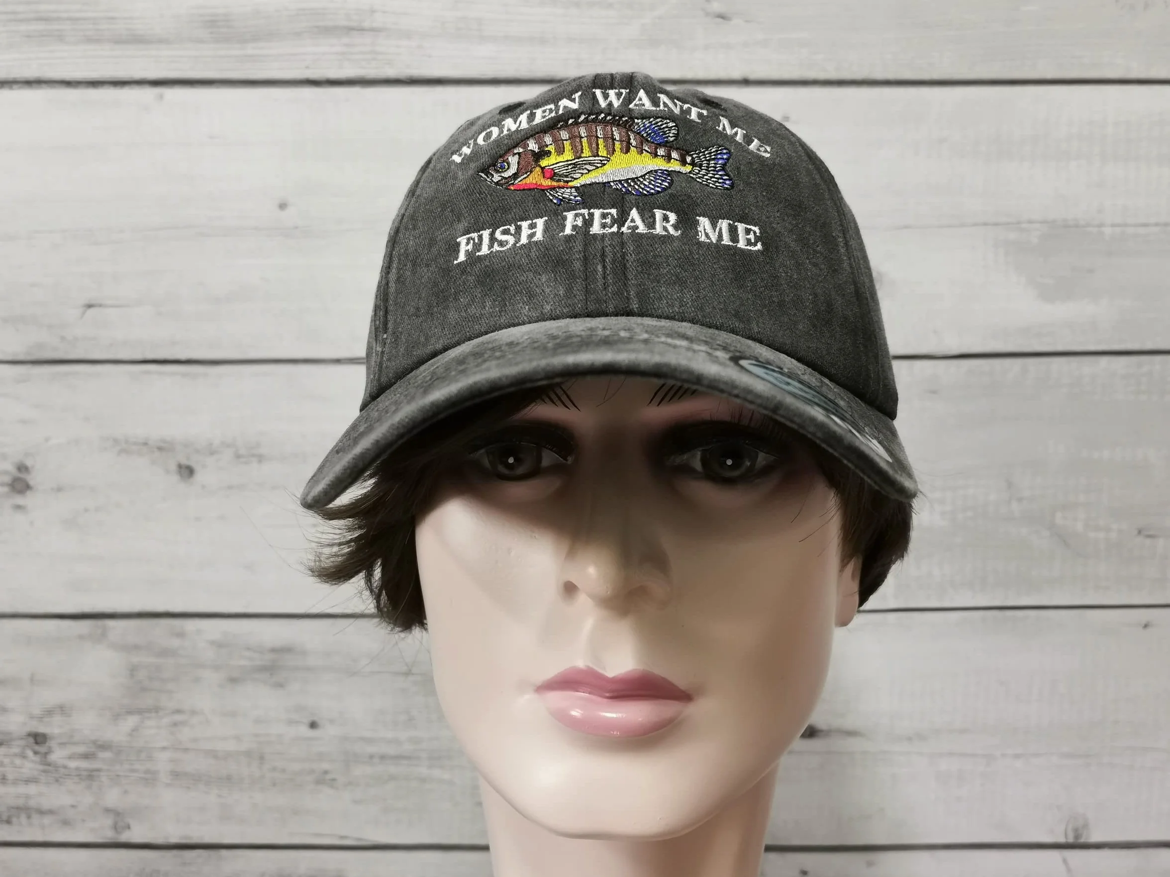 Haftowane czapki i czapki z daszkiem dla mężczyzn i kobiet, Women Want Me Fish Fear Me (Washed Black), Rozmiar uniwersalny