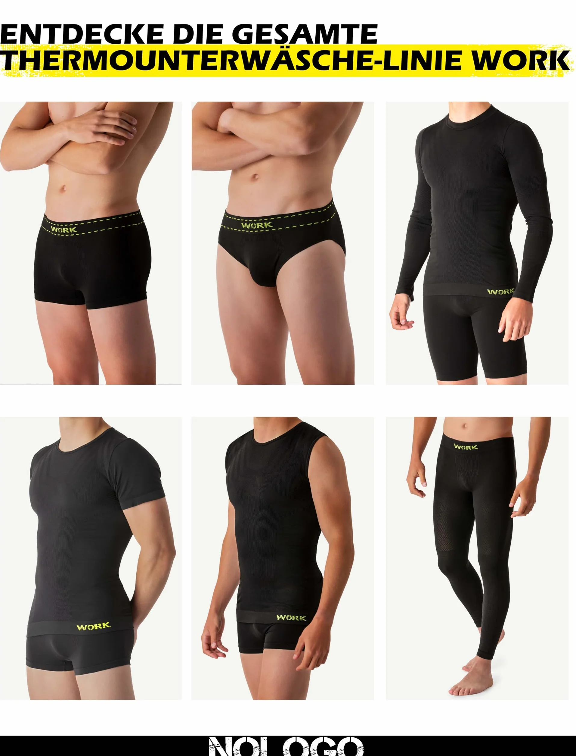 NOLOGO Work Termiczna Lupetto Mężczyźni - Sportowa Bielizna Termiczna Stretch i Oddychająca, Odzież Termiczna, Bezszwowa Koszulka Termiczna - Made in Italy