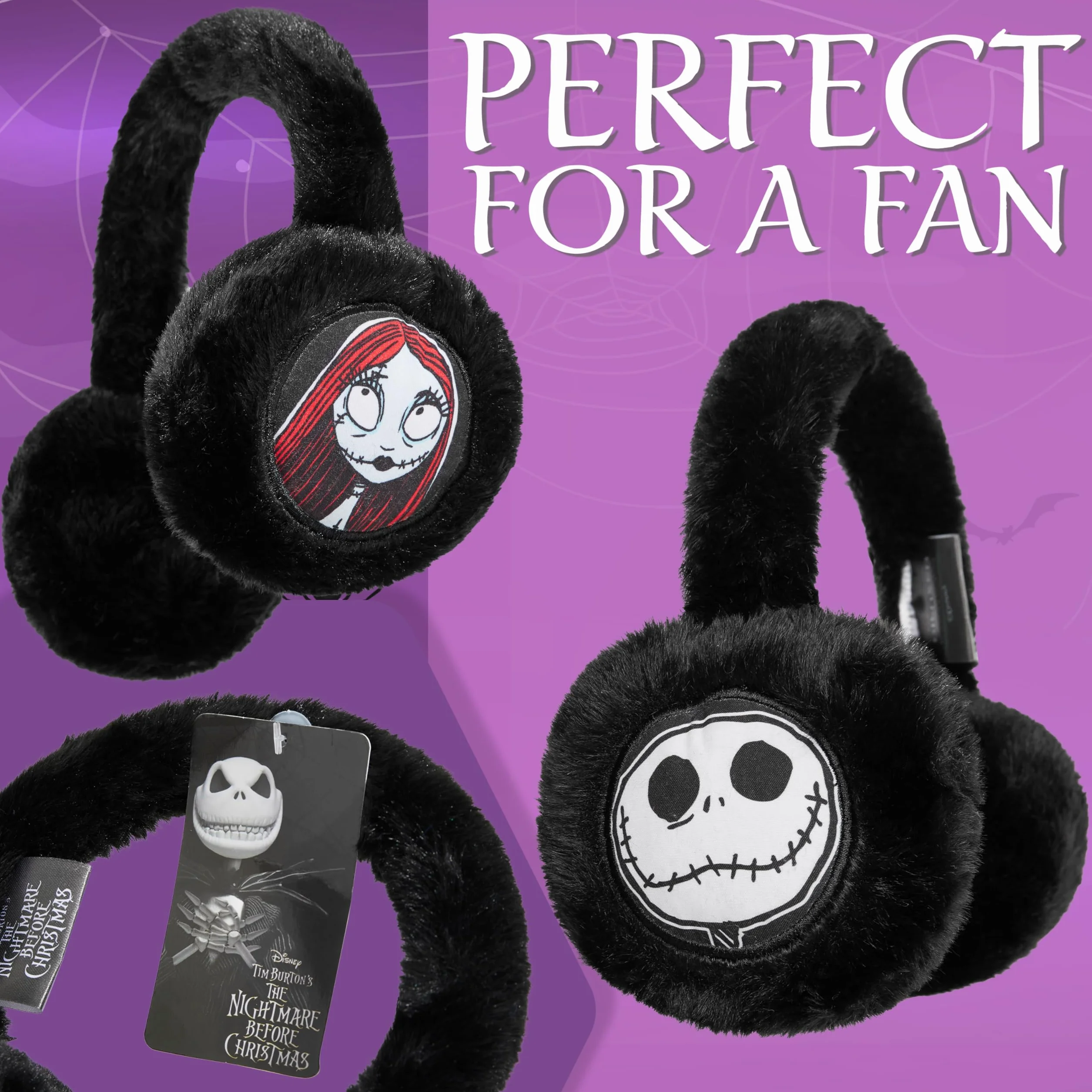 Disney The Nightmare Before Christmas dziewczęce puszyste nauszniki - prezenty dla niej, Czarny, Rozmiar uniwersalny