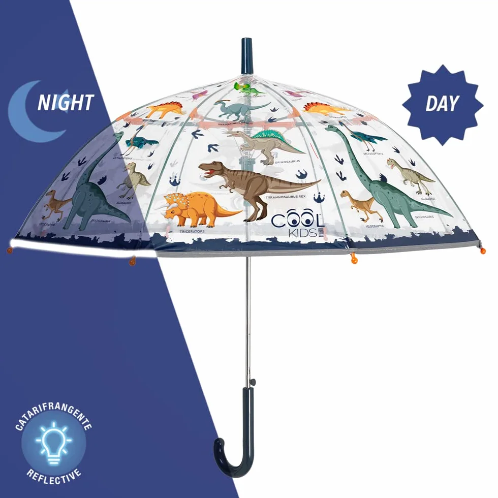 Parasol Dzieci 4 5 6 7 Lat Automatyczny - Wiatroodporny Odblaskowymi Detalami dla Chłopców - Długi Parasol Przezroczysty Solidny - Materiału POE Średnica 74 cm PERLETTI