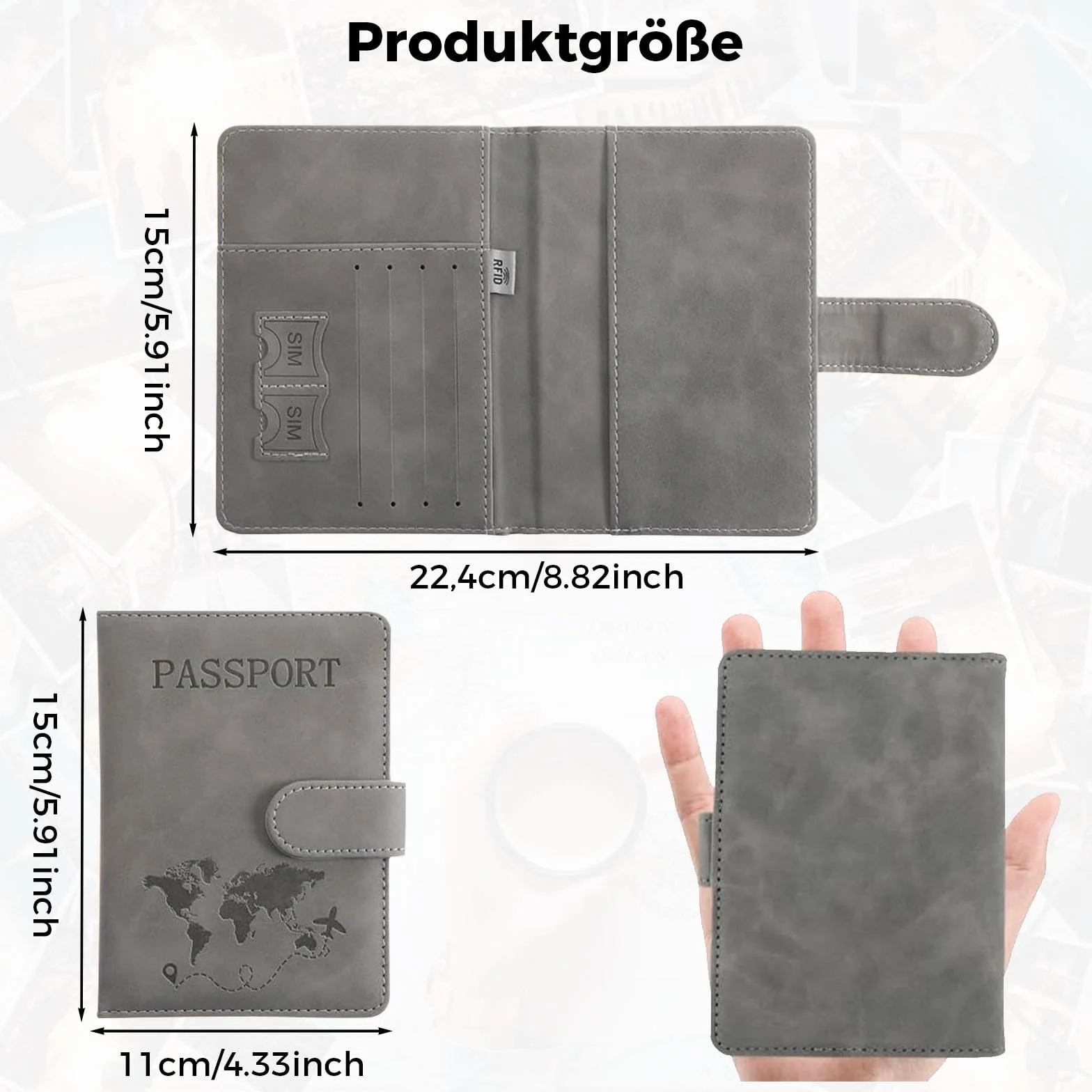 Etui na paszport, etui na paszport z blokadą RFID, etui ochronne ze sztucznej skóry, etui na paszport dla kobiet/mężczyzn, na paszport, kartę pokładową, kartę SIM, dowód osobisty, kartę