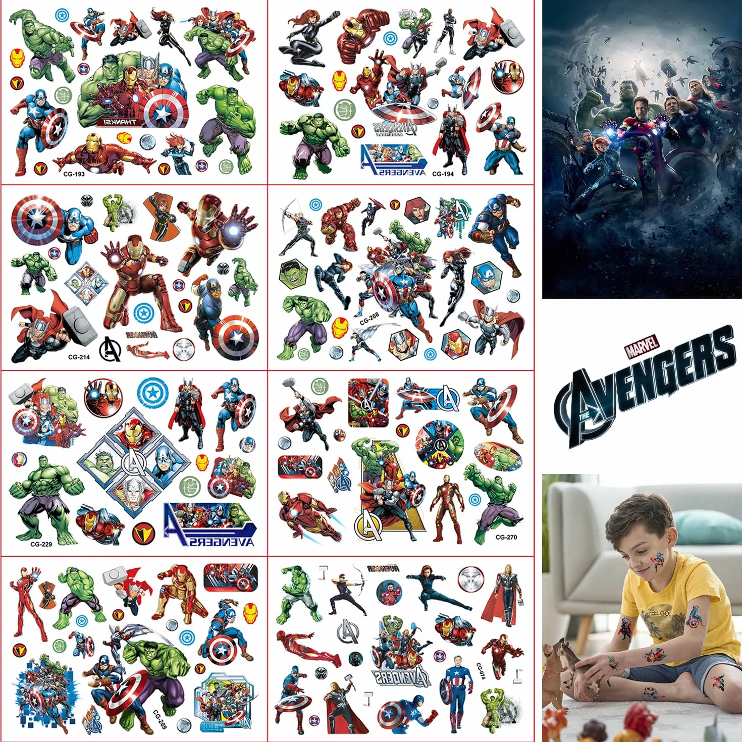Tatuaż dla dzieci Superbohaterowie Spiderman Marvel Tattoo, 8 arkuszy superbohaterów, zestaw tymczasowych tatuaży Supermana, wodoodporne, na prezenty urodzinowe dla dzieci urodziny dziecka, upominek
