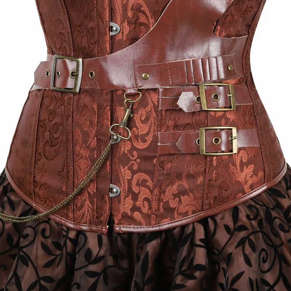 Sukienka gorsetowa spódniczka tutu, zestaw gorsety dla kobiet, steampunk, gotycki, punk, skórzany, gorset, kostium pirata, Halloween, duży rozmiar