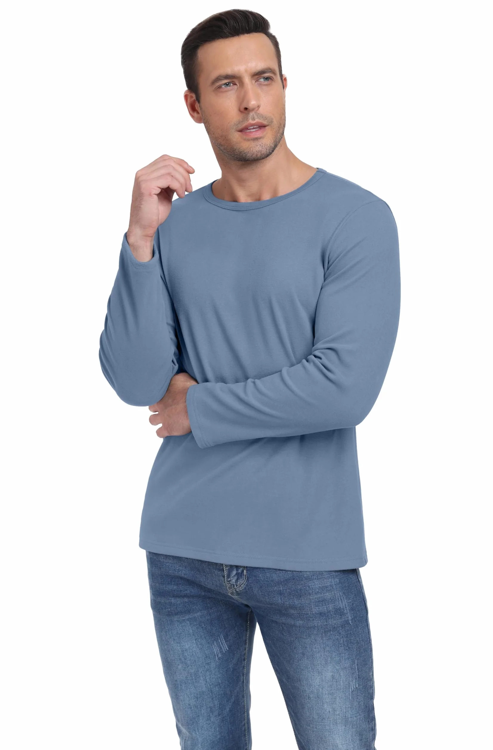 Hisir Basic-T koszulka z długim rękawem, męska koszulka z okrągłym dekoltem, zimowa, termiczna podkoszulek z długim rękawem, krój slim fit, rozciągliwa, górna część