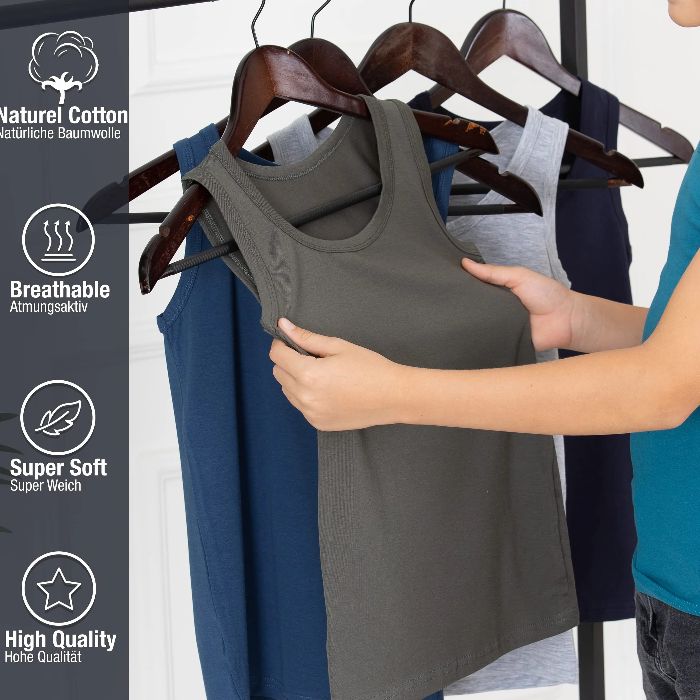 LOREZA ® 5 chłopięcy podkoszulek, bawełniany tank top - podstawowy