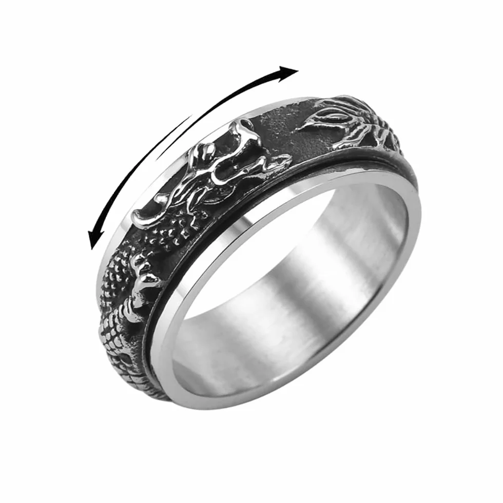 IMINI Obracający się smok spinner, pierścień Fidget, stal nierdzewna, punk, fajny zwierzę, ulga w stresie, obracanie się swobodnie, obrączka, dla mężczyzn, chłopców, kobiet, urodziny, biżuteria