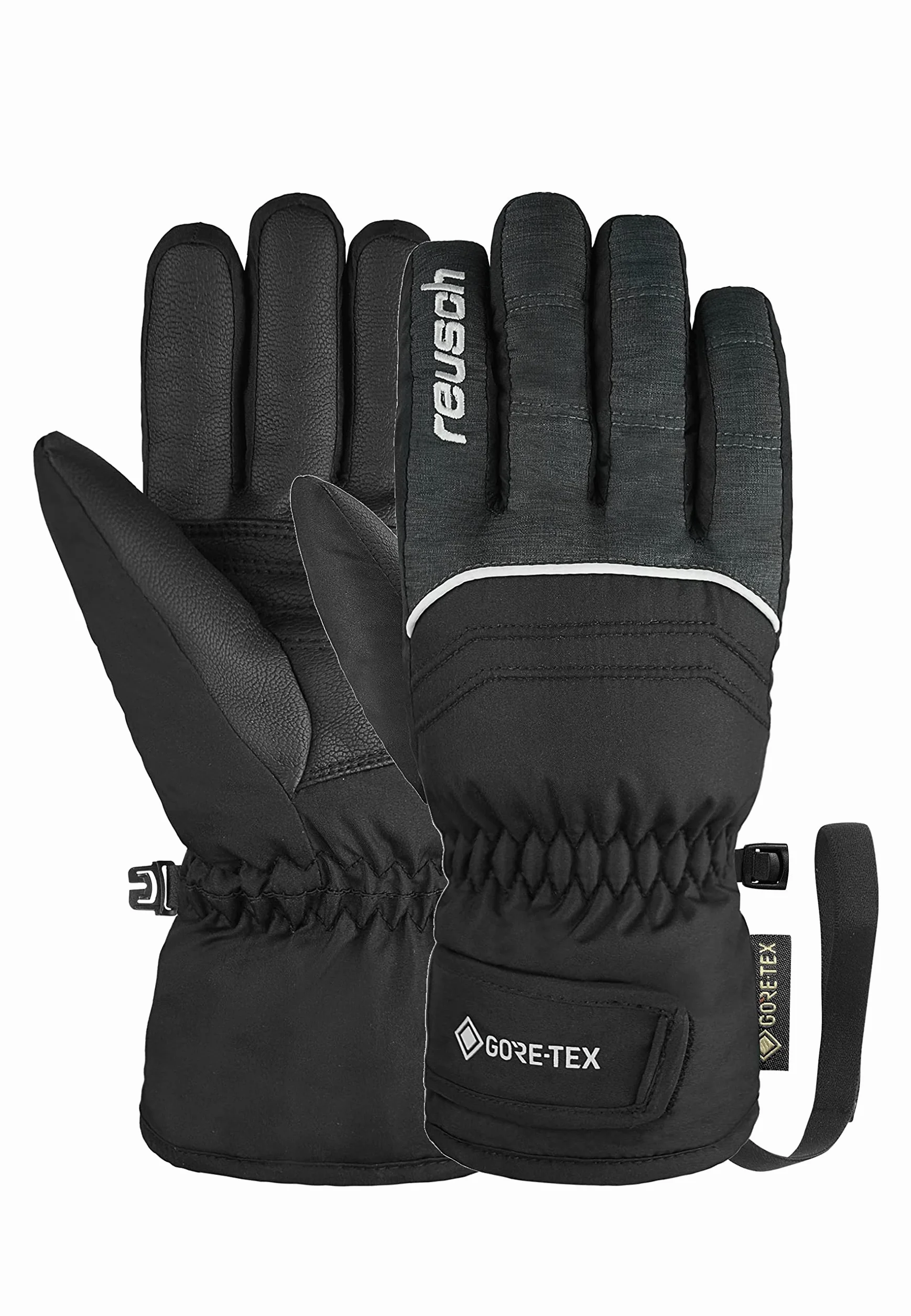 Reusch Dziecięce Teddy Gore-tex wiatroszczelne i wodoodporne, ciepłe rękawice narciarskie, rękawice sportowe, rękawice śniegowe, do jazdy na sankach, rękawiczki zimowe, czarne/czarne melanż, 5,5