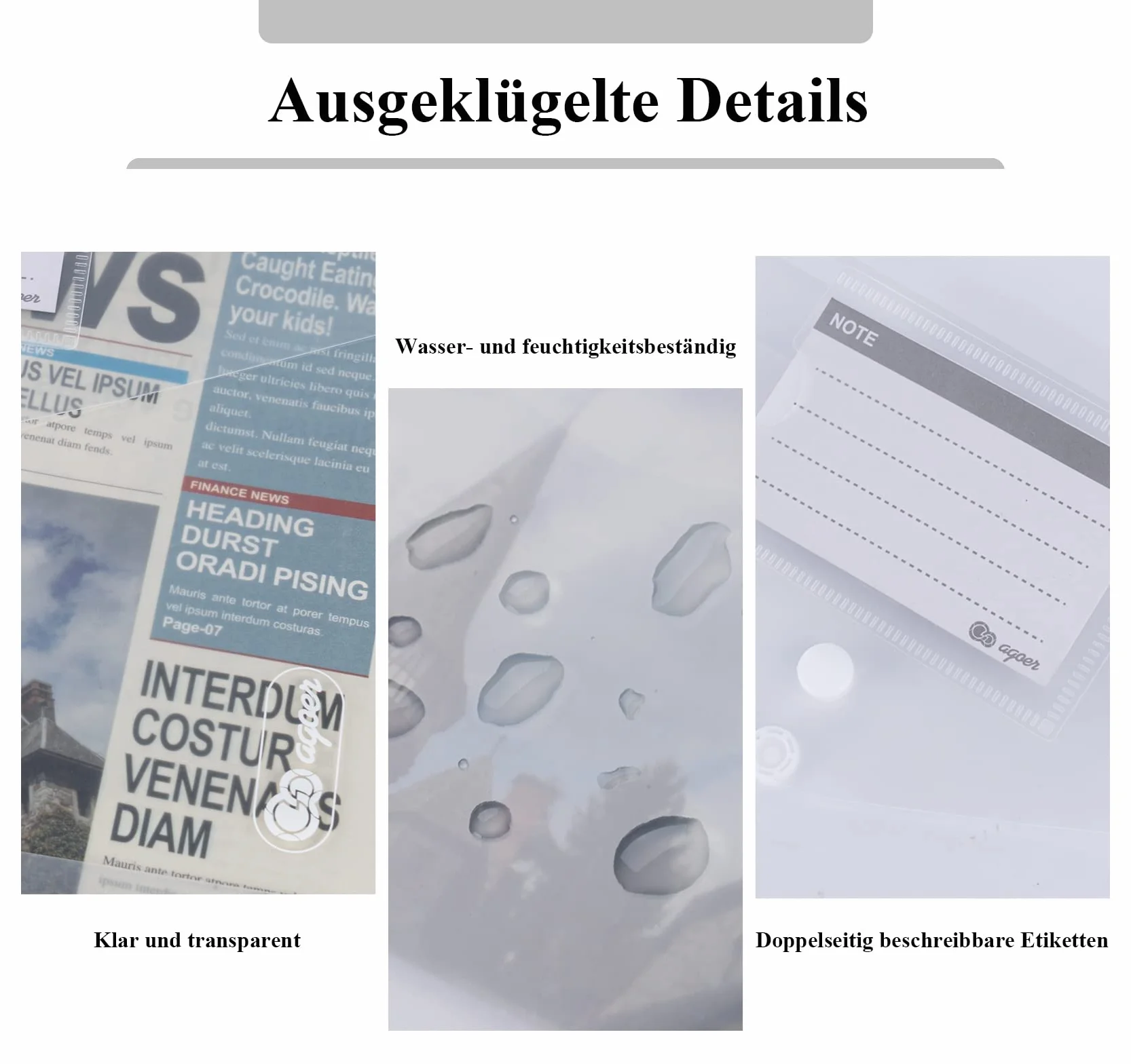 Agoer Plastikowe portfele A4, rozszerzane, 20 teczek na dokumenty, plastikowe teczki 3D na dokumenty z 2 guzikami, kieszonkowe kurtki na dokumenty z 11 otworami do segregatora i kieszenią na etykiety