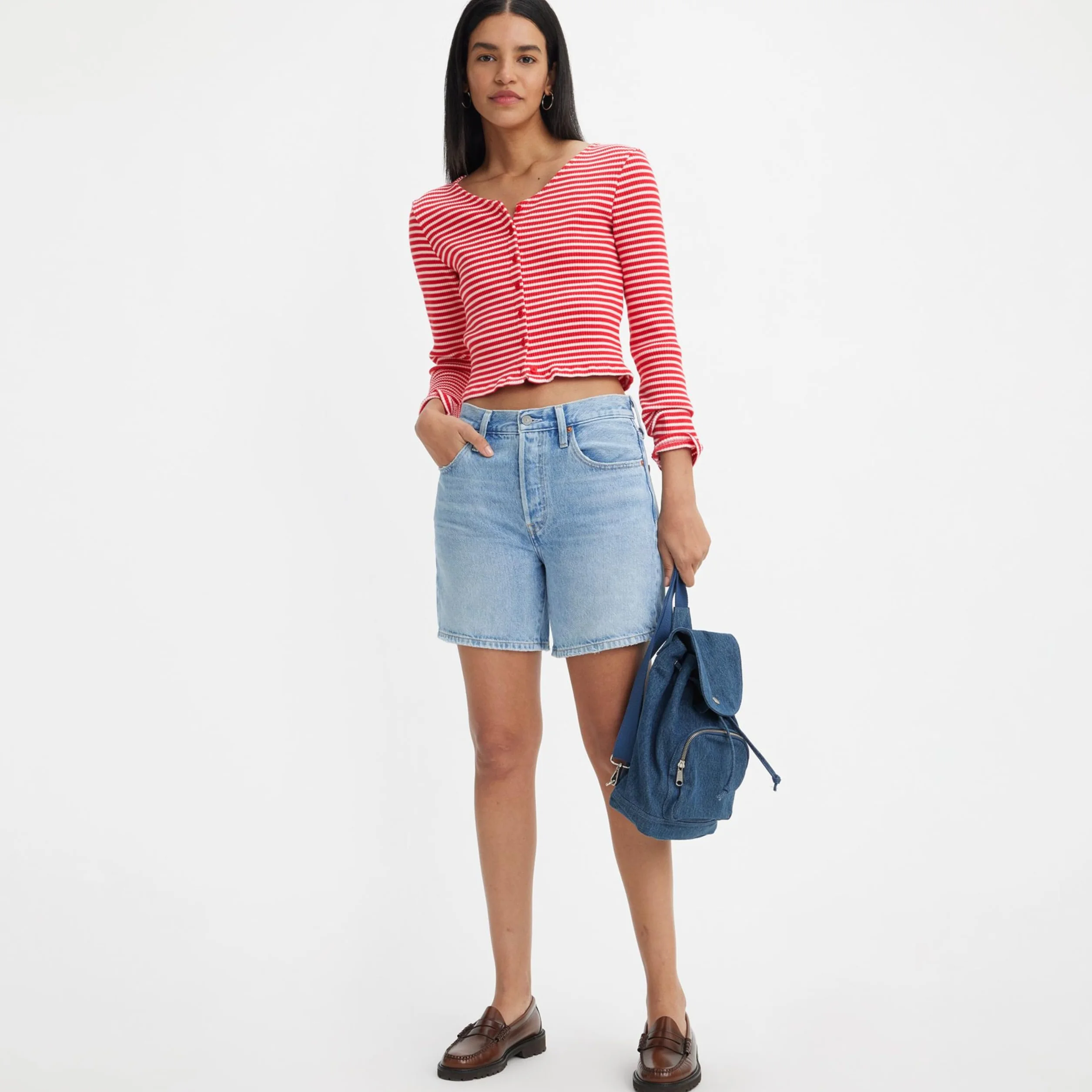 Levi's 501 Mid Thigh Shorts - 501 Mid THIGH SHORT MED INDIGO - WORN IN Kobiety