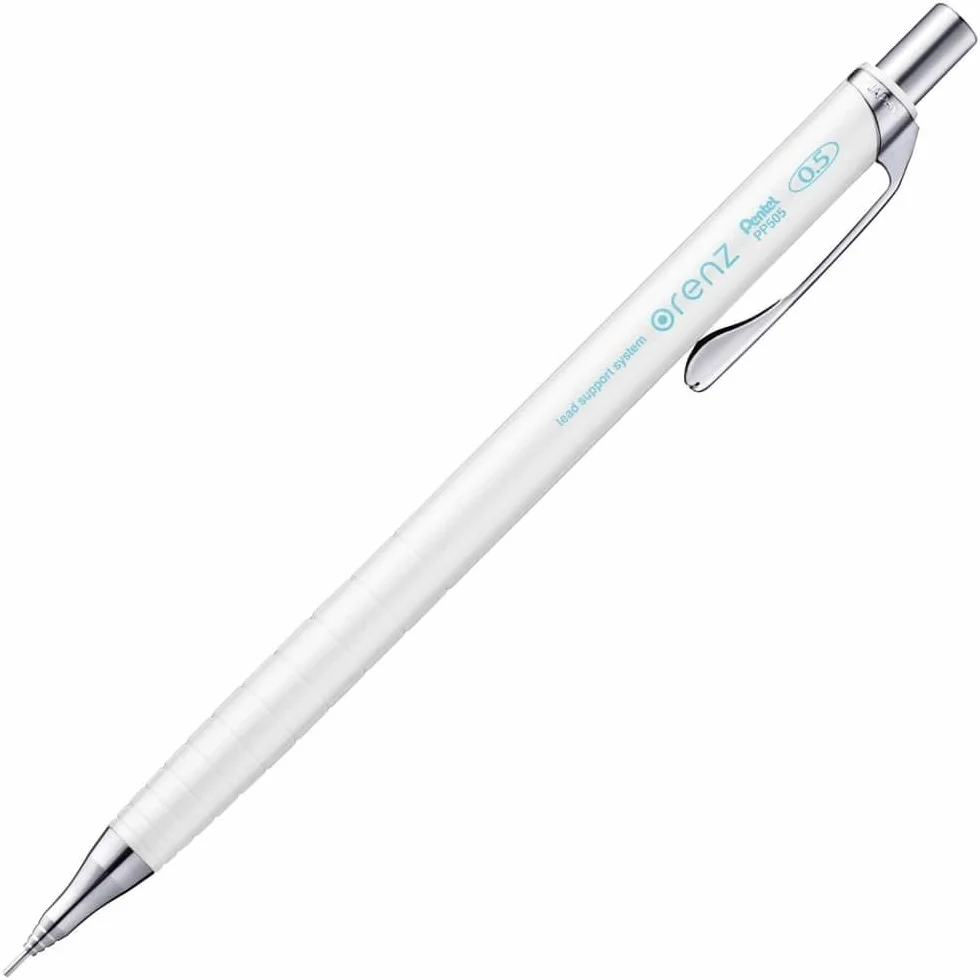 Pentel ORENZ PP505 ołówek automatyczny z technologią zapobiegającą pękaniu, 0,5 mm, stopień twardości B, biały (1 sztuka)