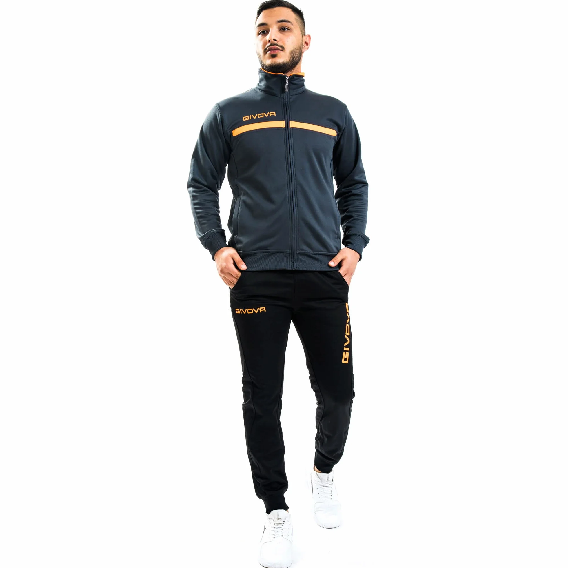 Givova, Kombinezon Givova na zamek błyskawiczny, ciemnoszary/pomarańczowy fluorescencyjny, 3XS