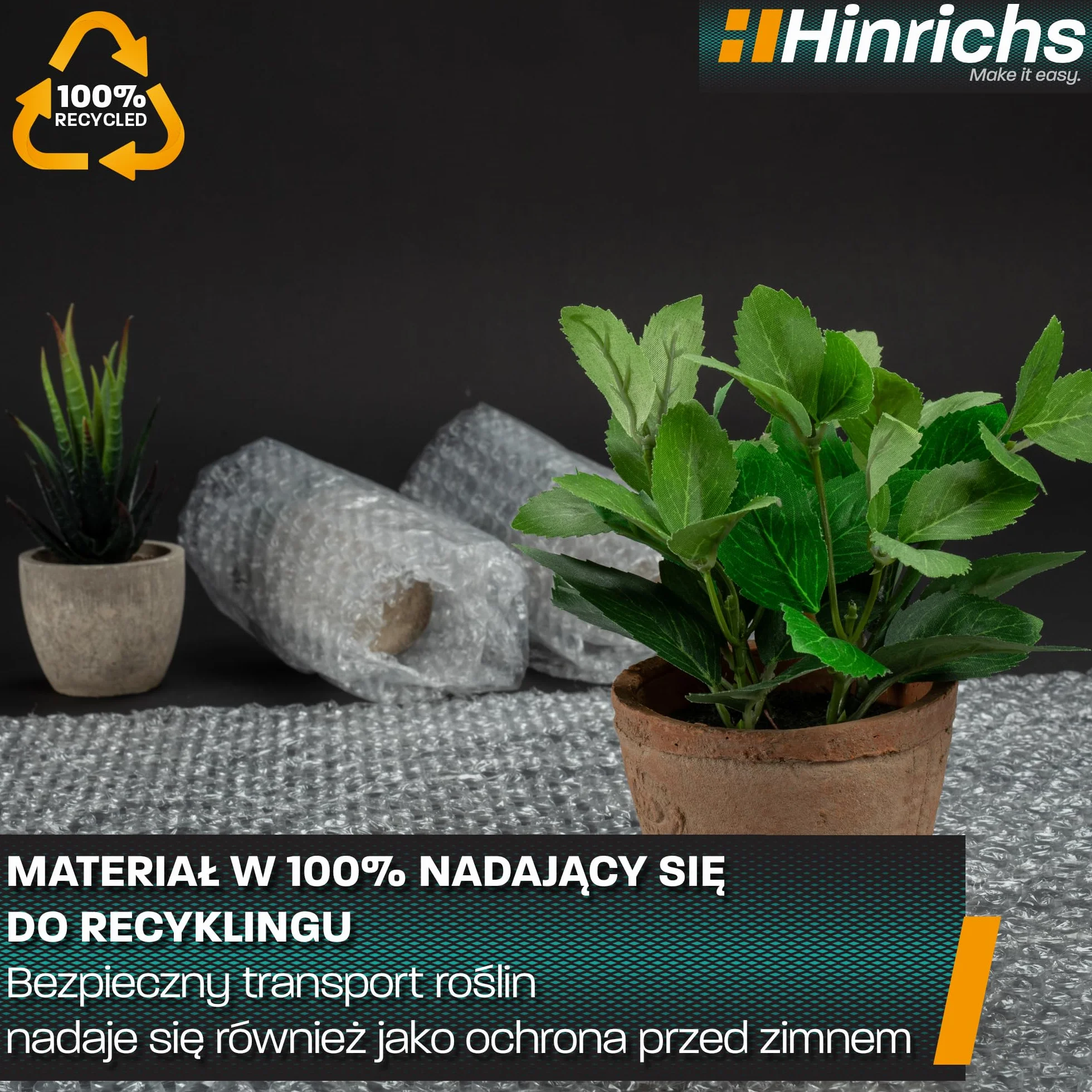 Hinrichs Folia Bąbelkowa w Rolce 10m x 40cm - Idealna do Wysyłki, Pakowania i Przenoszenia - Możliwość 100% Recyklingu - Folia Bąbelkowa jako Materiał Opakowaniowy - Materiał amortyzujący
