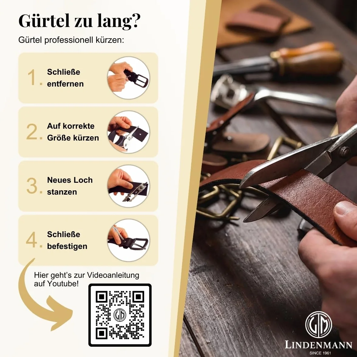 Lindenmann Pasek męski ze skóry bawola, szerokość 40 mm i grubość 3,5 mm - 4 mm, czarny