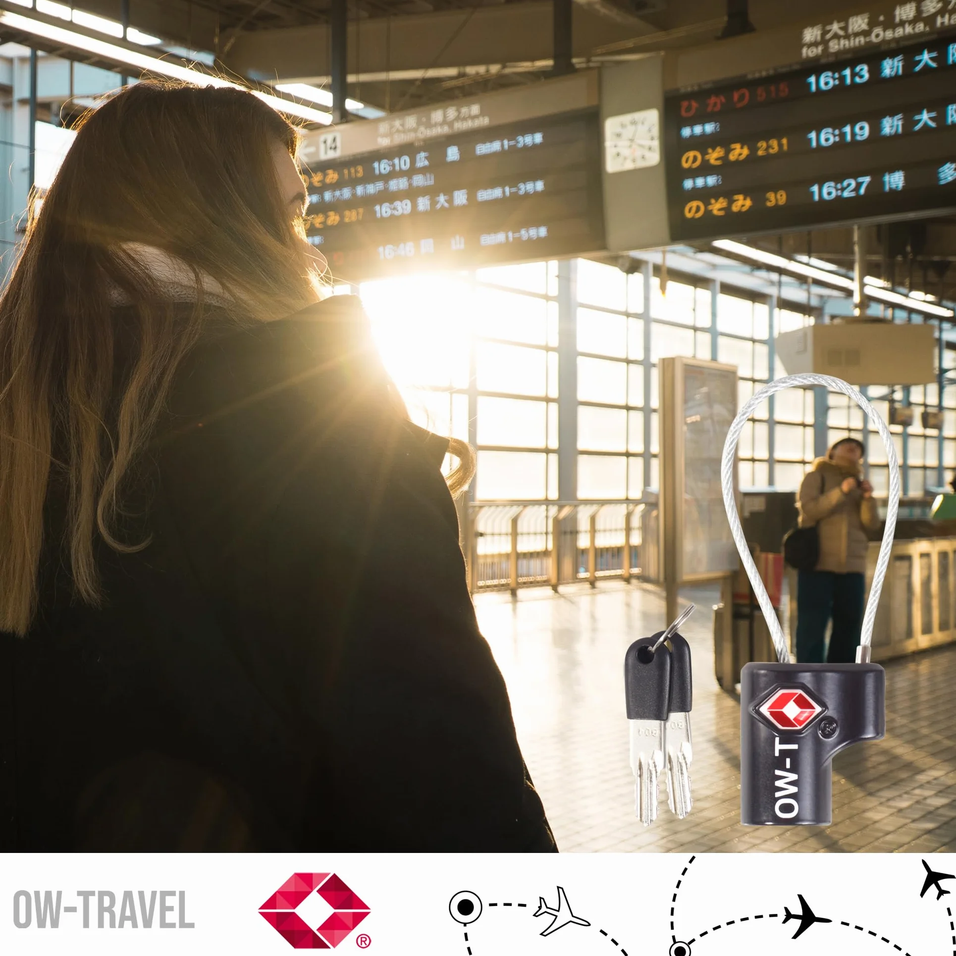 OW-Travel TSA Kłódka z linką z Kluczykiem ​(Zestaw 2 Czarnych) Zamki Bagażowe na Klucz. Wytrzymałe Kłódki Bagażowe z Zamkiem na Klucz do Bagażu, Torby, Walizki, Plecaka, Szafki na Siłowni