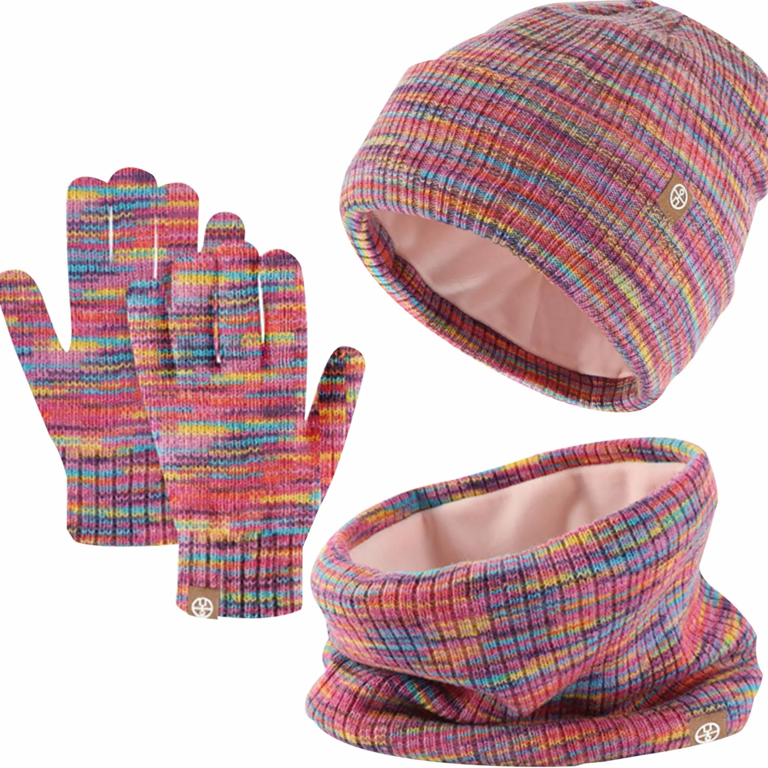 Zimowa czapka beanie, szalik, zestaw rękawiczek, dziecięca czapka zimowa, szalik, czapka, ciepła czapka beanie, dla chłopców z ekranem dotykowym, okrągły zestaw dla dzieci w wieku 5-12 lat