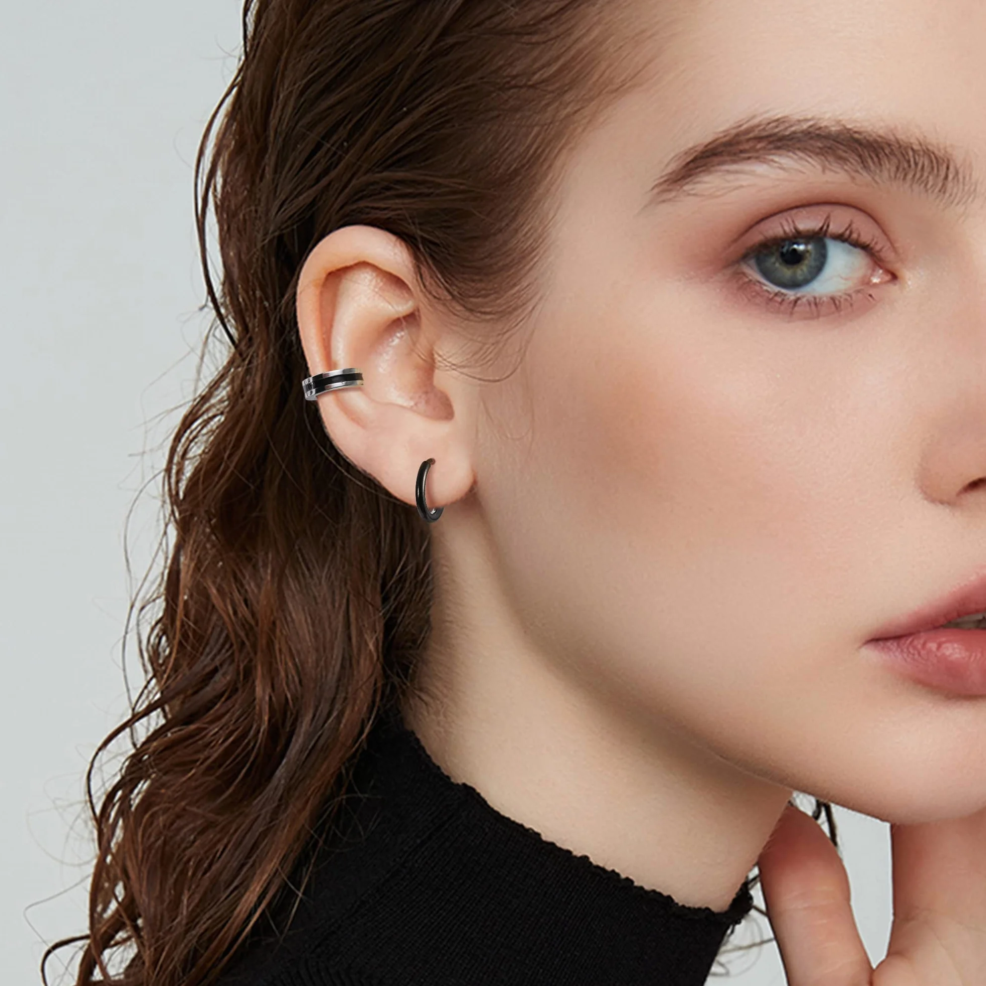 Adramata 6 par kolczyki męskie okrągłe stalowe kolczyki chirurgiczne zestaw punkowy kolczyki męskie chrząstka Helix kolczyki do piercingu kolczyki koła małe czarne kolczyki mężczyźni kobiety
