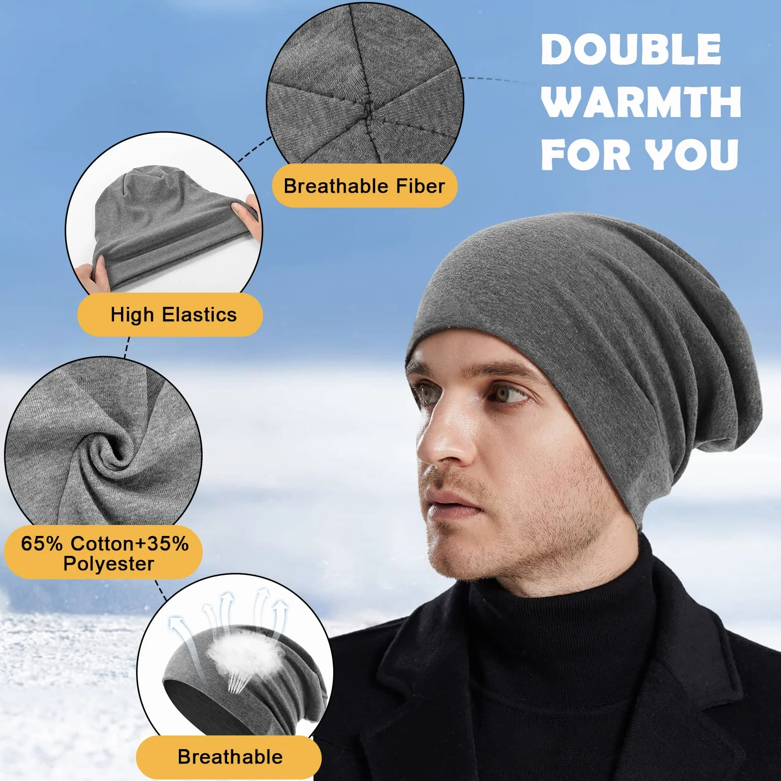 flintronic Czapka typu beanie, luźna czapka z bawełny, lekka i miękka czapka zimowa, elastyczna, dla mężczyzn i kobiet