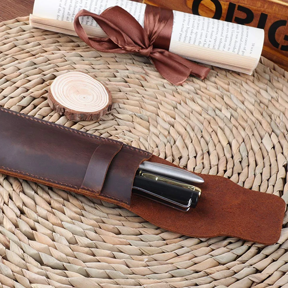 Skórzane etui na długopisy, ręcznie wykonane, z wieloma końcówkami, szalony koń, skórzany długopis, etui ochronne - brązowe