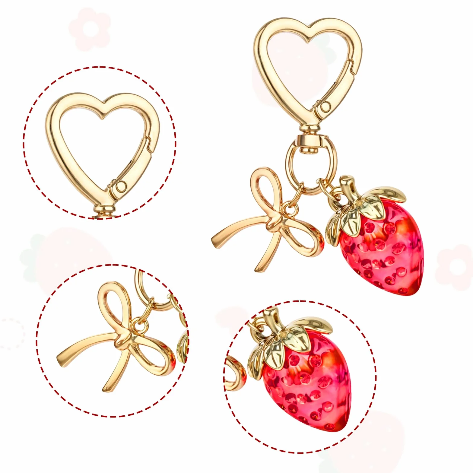 Apausvcm Truskawkowy brelok, urocza truskawkowa torba, zawieszki dla kobiet, dziewcząt, kokarda, serce, breloki, truskawka, akcesoria do torebek, torebki, portfela, telefonu komórkowego, samochodu
