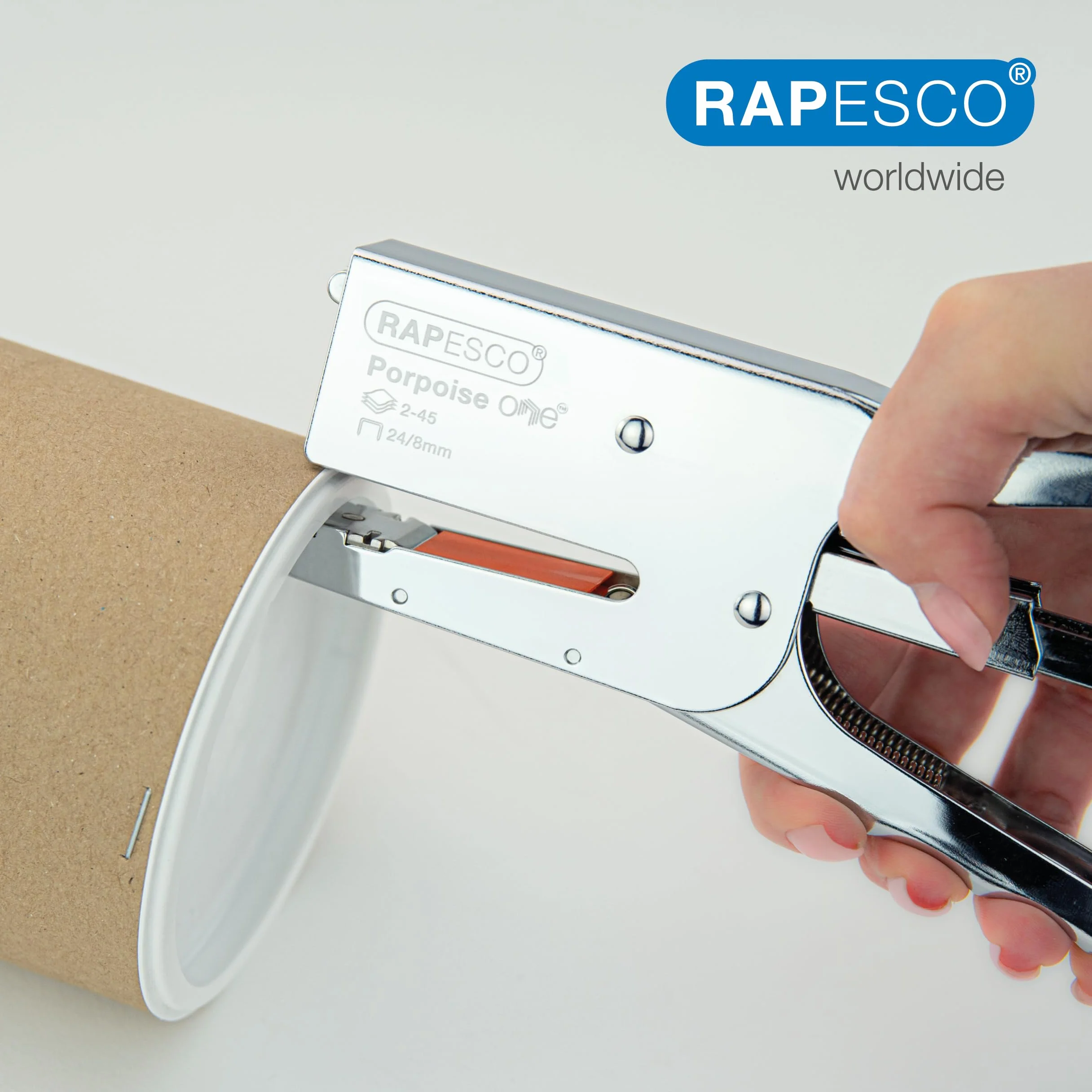 Rapesco 1626 Porpoise ONE Bypass szczypce do zszywania z workiem oszczędzającym zarazki i 1000 x zszywkami 24/8 mm, wykorzystuje zszywki 24/8 mm, jeden rozmiar tylko dla 2-45 arkuszy, chrom