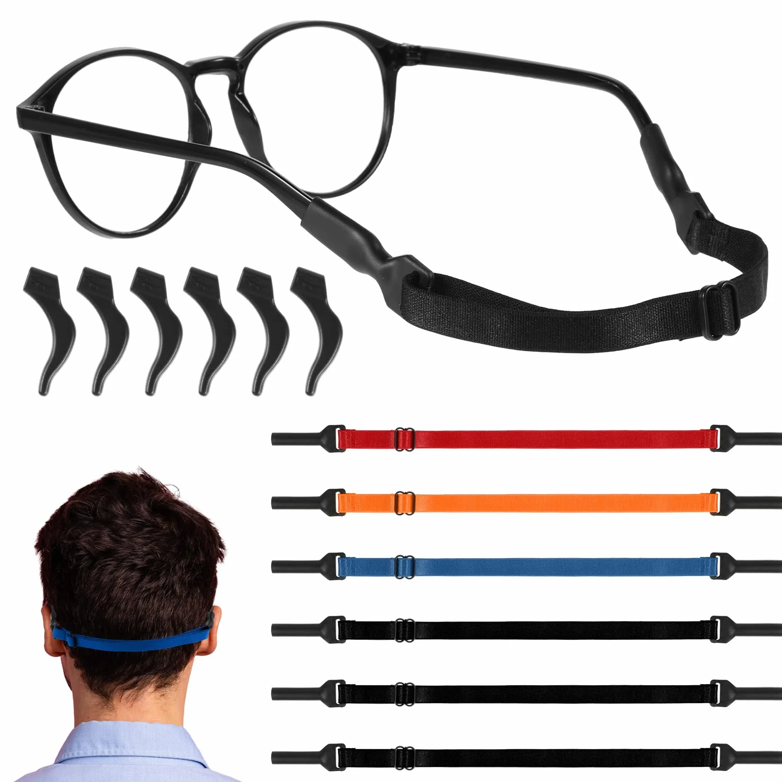 Gjinxi Regulowane paski do okularów 6 szt., okulary przeciwsłoneczne z linką ustalającą okulary pasek do okularów sportowe uchwyty na okulary wokół szyi smycze do okularów dla mężczyzn, kolorowy,