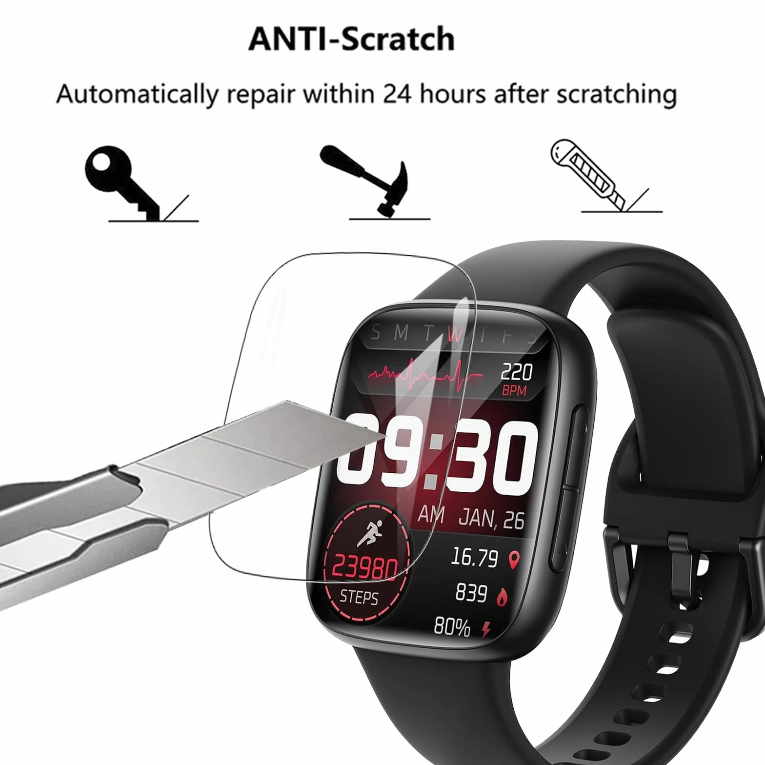 3 sztuki folii ochronnej kompatybilnej z Tensky Smartwatch GTX20 1,85 cala, [odporna na zarysowania] miękka folia ochronna na wyświetlacz TPU, pełne pokrycie, folia HD zapobiegająca