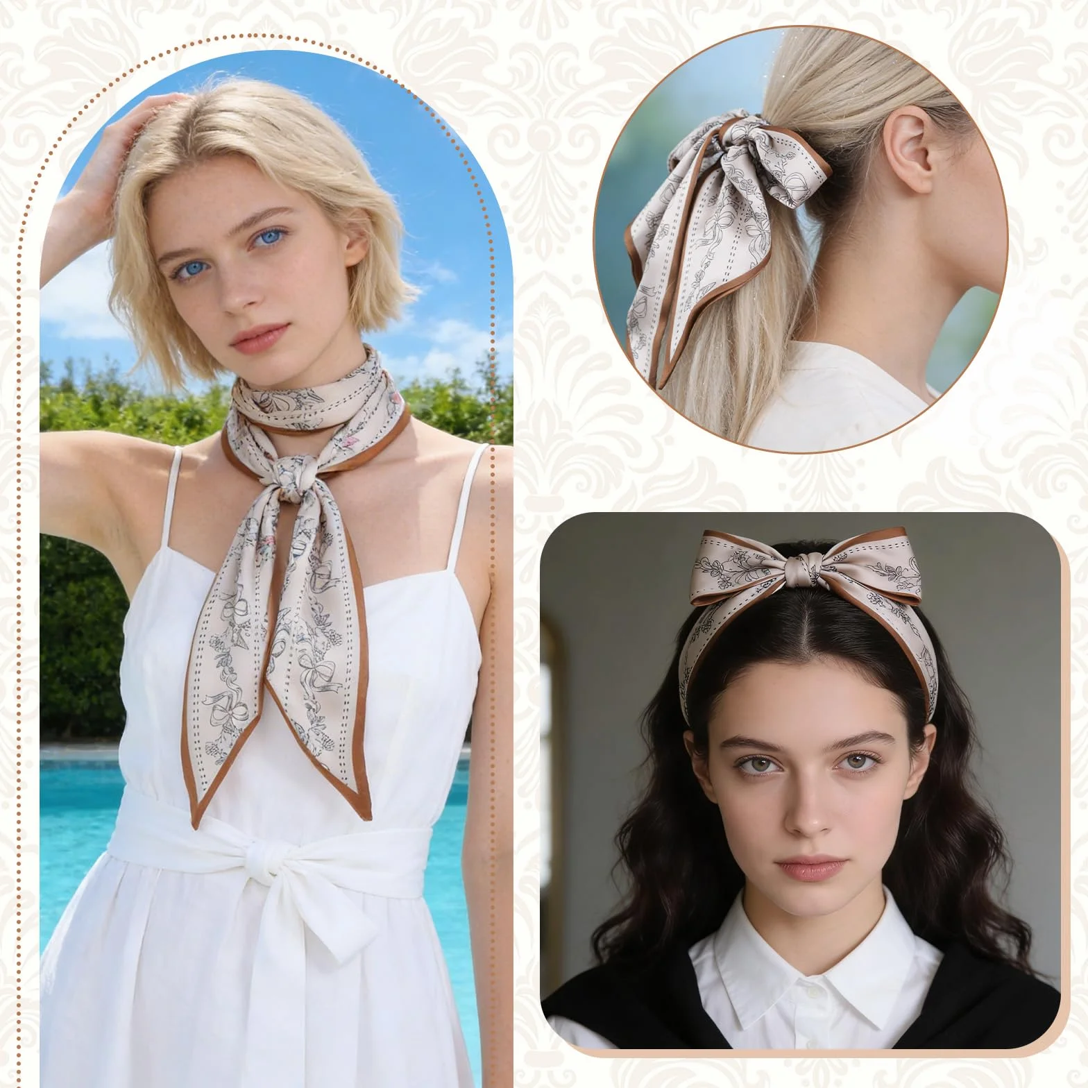 Ymapinc Khaki jedwabna bandana szalik, lekki szalik na szyję dla kobiet, bandana do włosów na torebkę / uchwyt torby