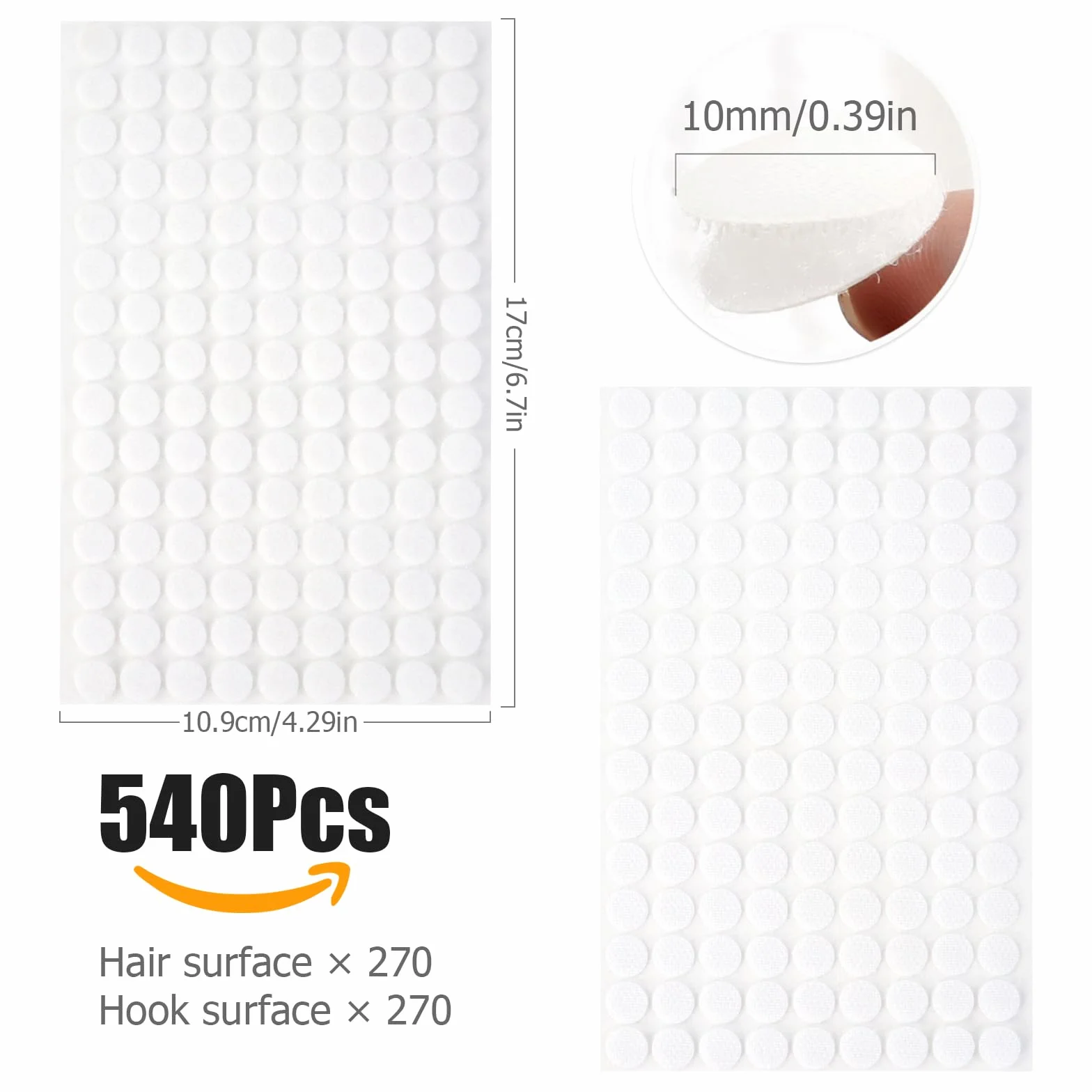 Redamancy Samoprzylepne punkty na rzepy, 10 mm, 540 sztuk, samoprzylepne punkty samoprzylepne na rzepy, do papieru, metalu, tworzywa sztucznego, szkła, skóry (białe)