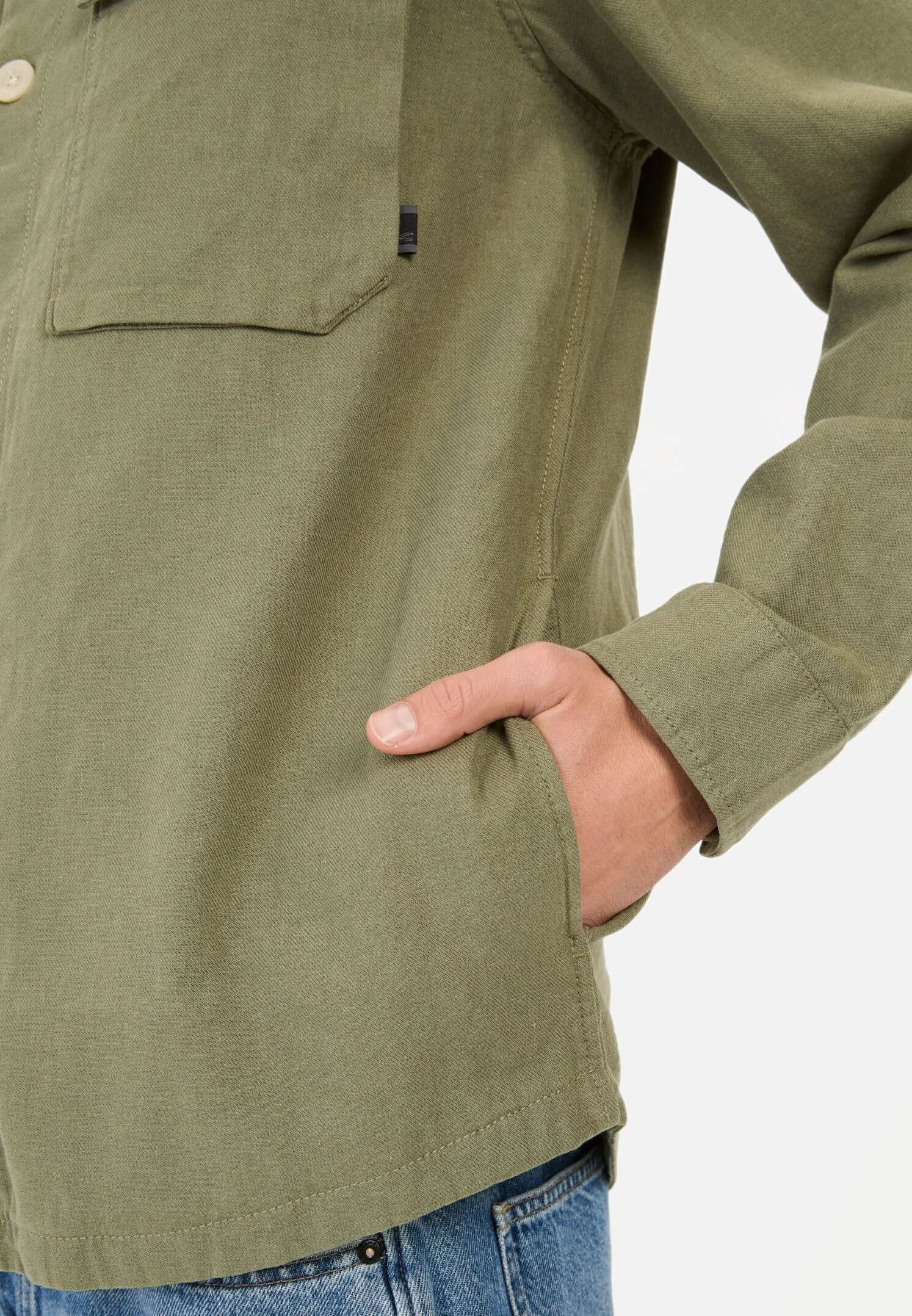 camel active Męski overshirt z mieszanki lnu i bawełny, ciemnozielony, M