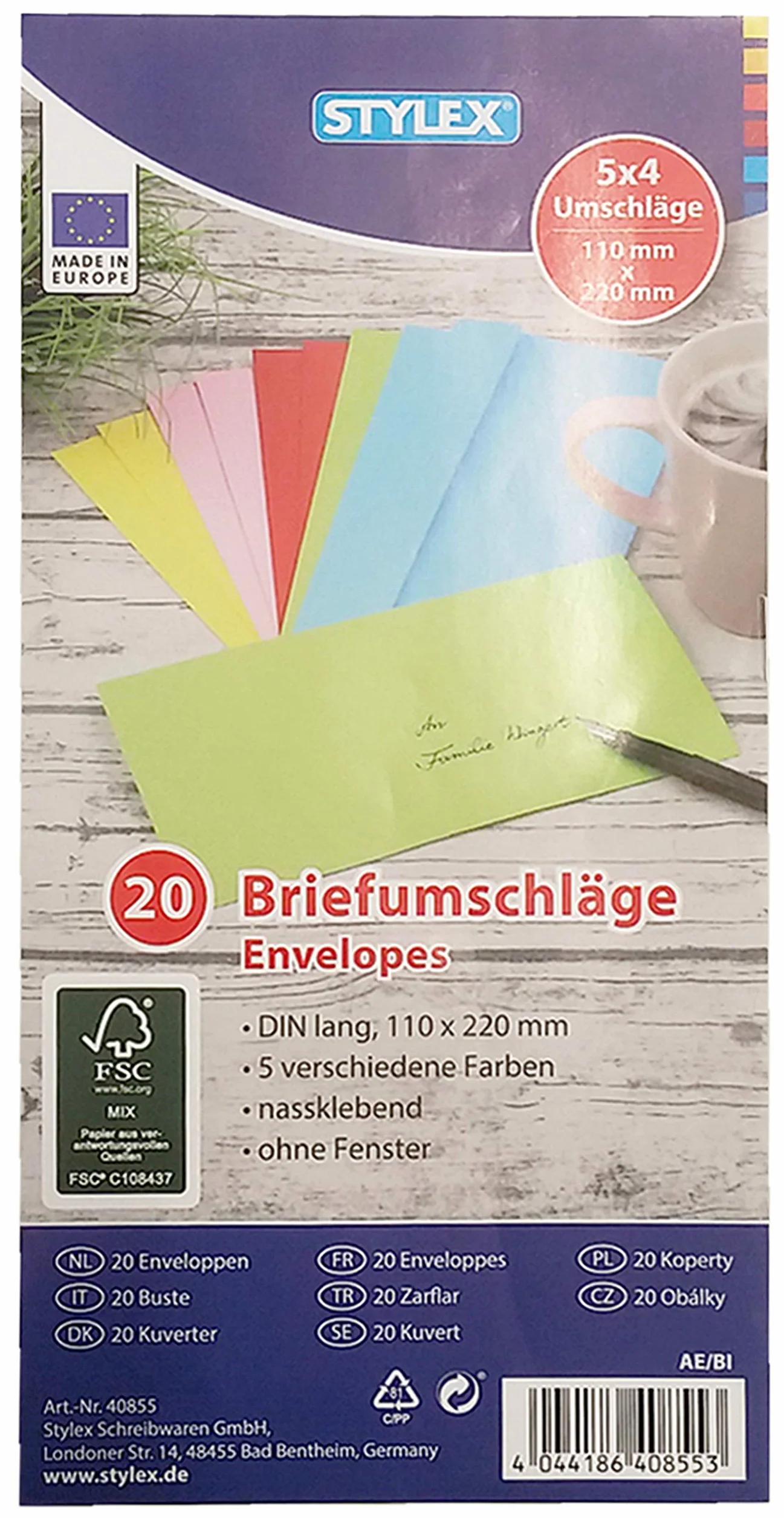 Koperty, kolorowe, długie, DIN 680, 20 sztuk