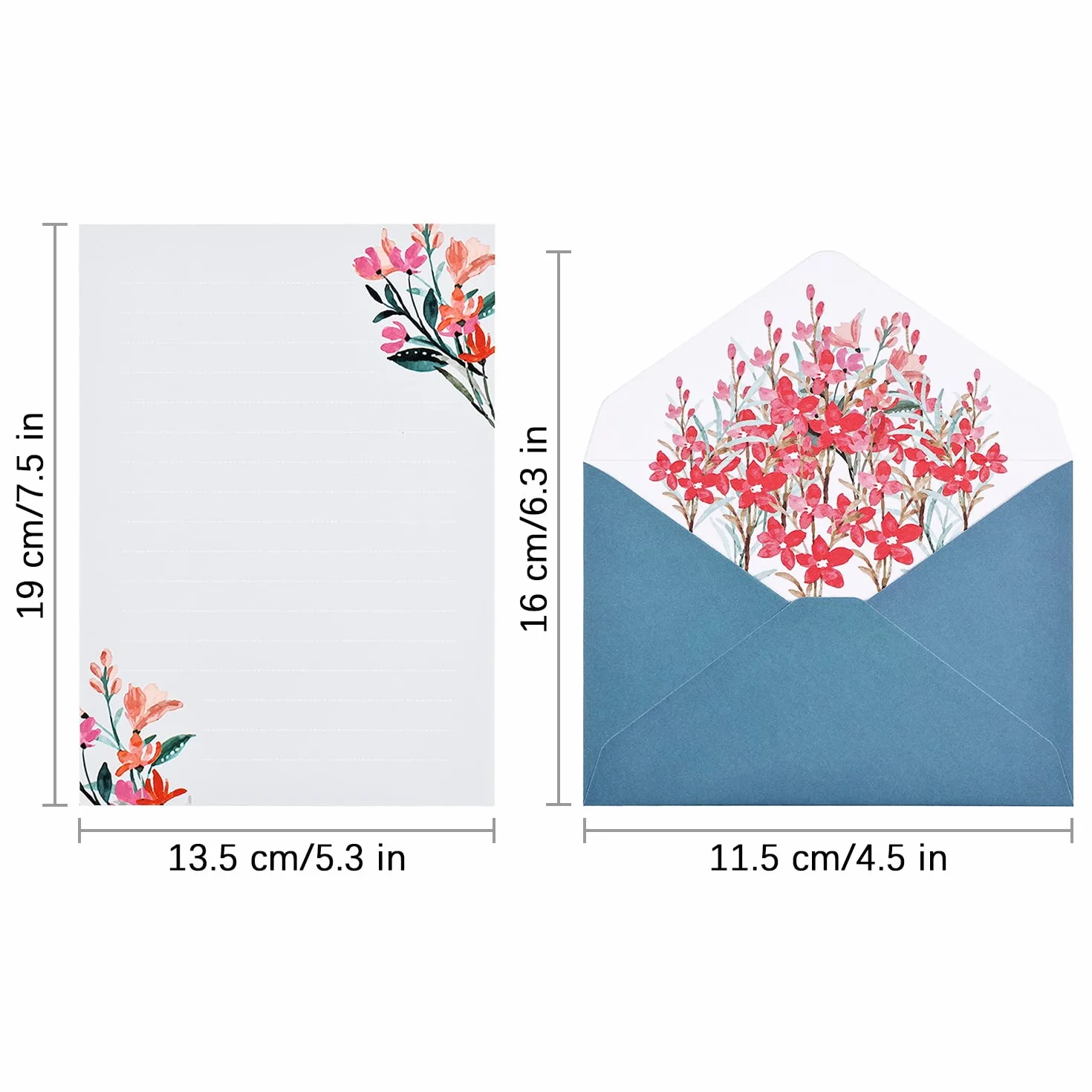 24 szt. papieru do pisania z 12 kopertami, papierem stacjonarnym i kopertami, unikalny papier do pisania w kwiaty, papier do pisania i koperty, zestaw do pisania listów na zaproszenia (6 zestawów)