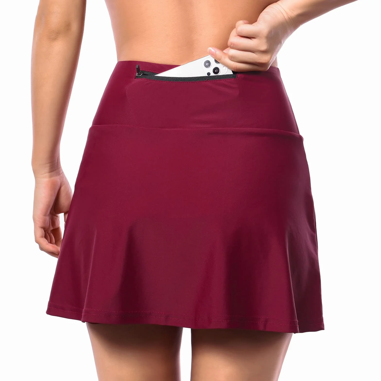 Wyściełane Spodenki Rowerowe 2 w 1 Damskie Skort Rowerowy z Podkładką Żelową 5D, Damskie Spodenki Rowerowe z Wysokim Stanem i Kieszeniami (Size: S, Color: Czerwony)