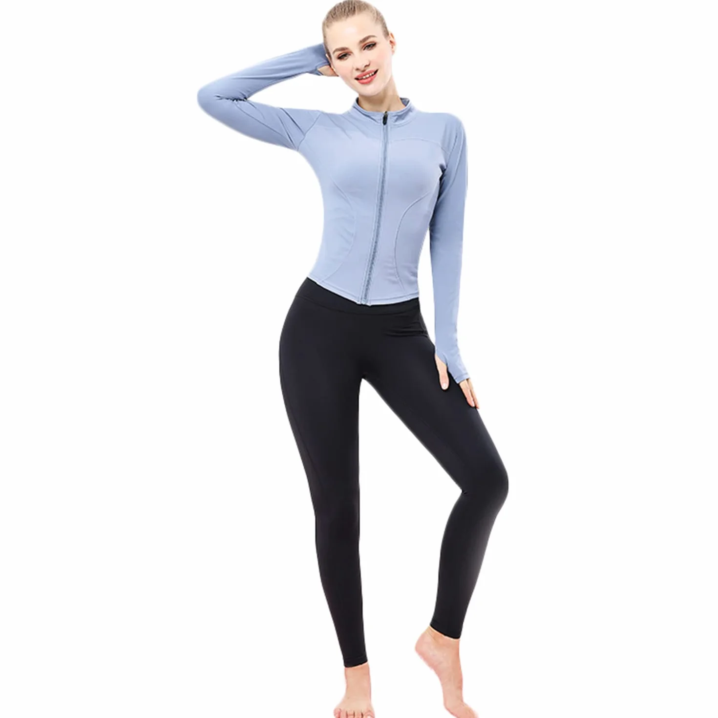 YICHEN Damska kurtka do jogi z długim rękawem slim fit casual joga sport bieganie topy z pełnym zamkiem błyskawicznym
