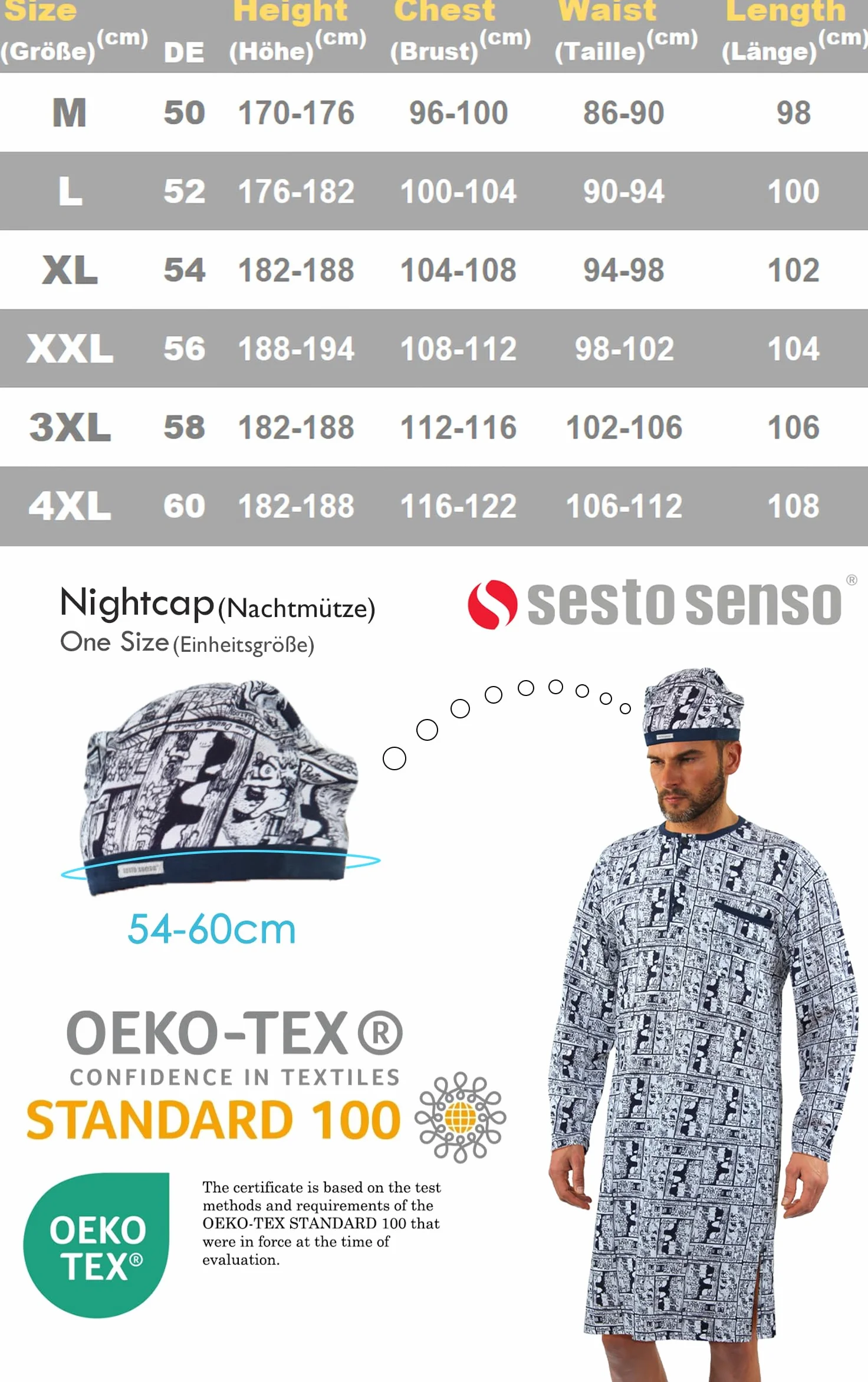 sesto senso Męska koszula nocna z długim rękawem