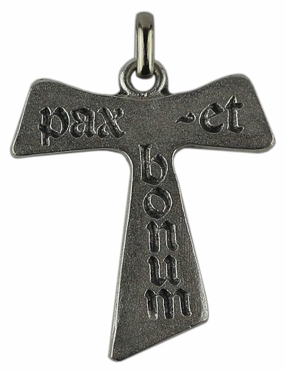 Posrebrzany Krzyż Tau Pax et Bonum - 10 krzyżyków