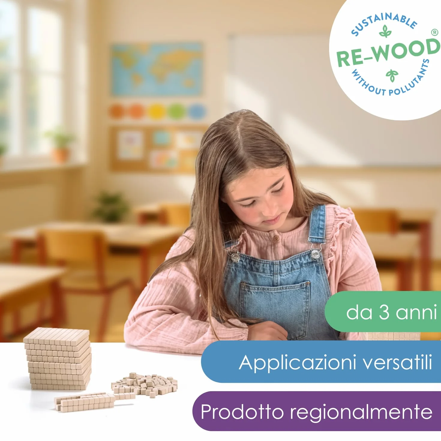 WISSNER® aktiv lernen - Dienes Grundsortiment do liczenia dziesiętnego 121 elementów - RE-Wood®