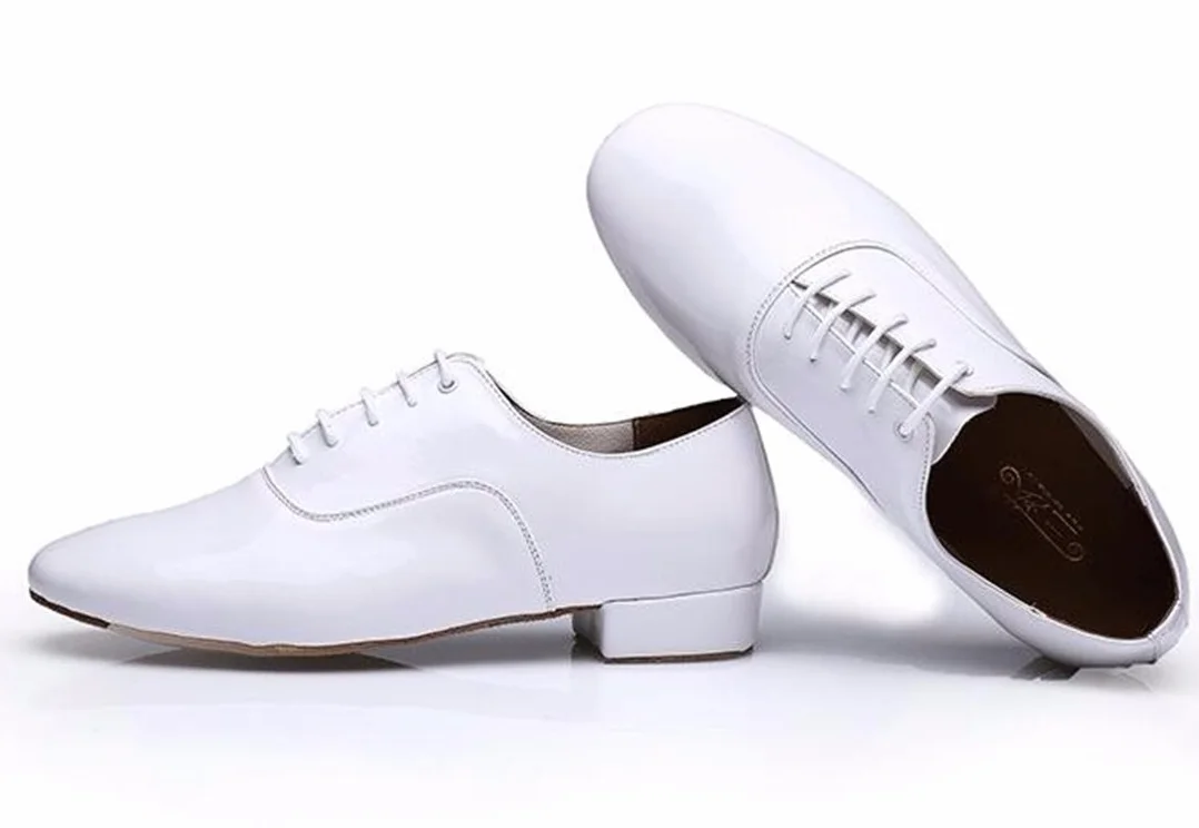 Męskie klasyczne standardowe zamknięte palce skórzane sznurowane taniec socjalny salsa Tango Jazz Rumba sala balowa latynoskie nowoczesne buty do tańca, - Biały obcas 2 5 cm - 42 EU