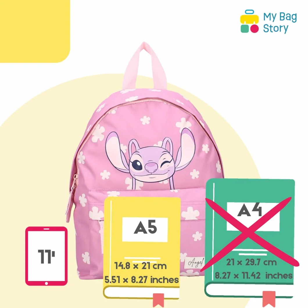 mybagstory | Plecak anioła Disneya dla dziewczynek | Różowy tornister szkolny Mały rozmiar 31 x 22 x 9 cm | Idealny plecak dla dzieci do przedszkola i wypoczynku | Oficjalny projekt Lilo i Stitch |