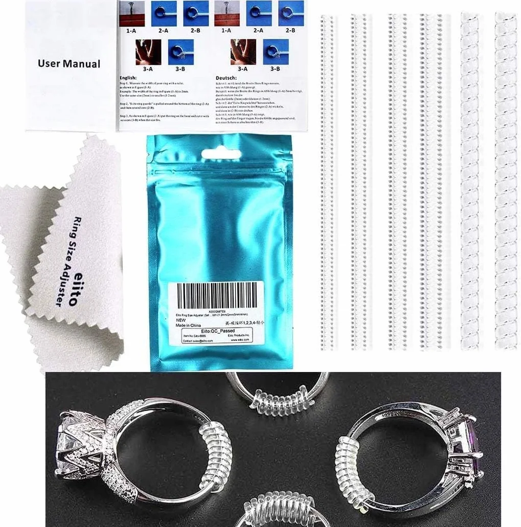 Eiito Ring Size-4, Ściereczka Do Czyszczenia, Regulator Rozmiaru Obrączek, Przeroczysty, 12 Sztuk