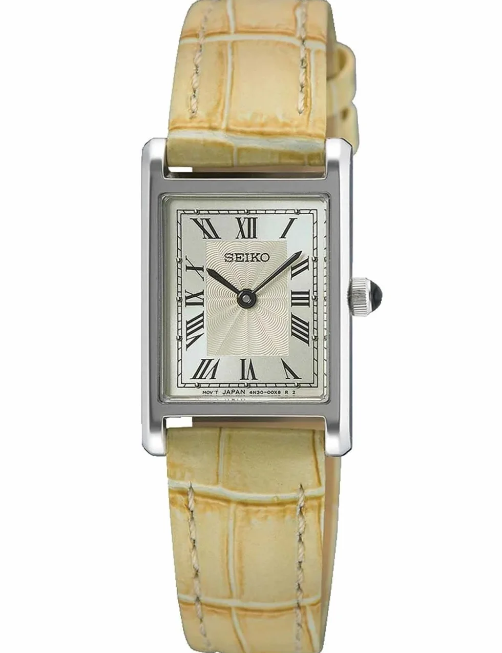 SEIKO Damski analogowy mechanizm mechaniczny naciągany ręcznie zegarek ze skórzaną bransoletką SWR095P1, srebro, Pasek
