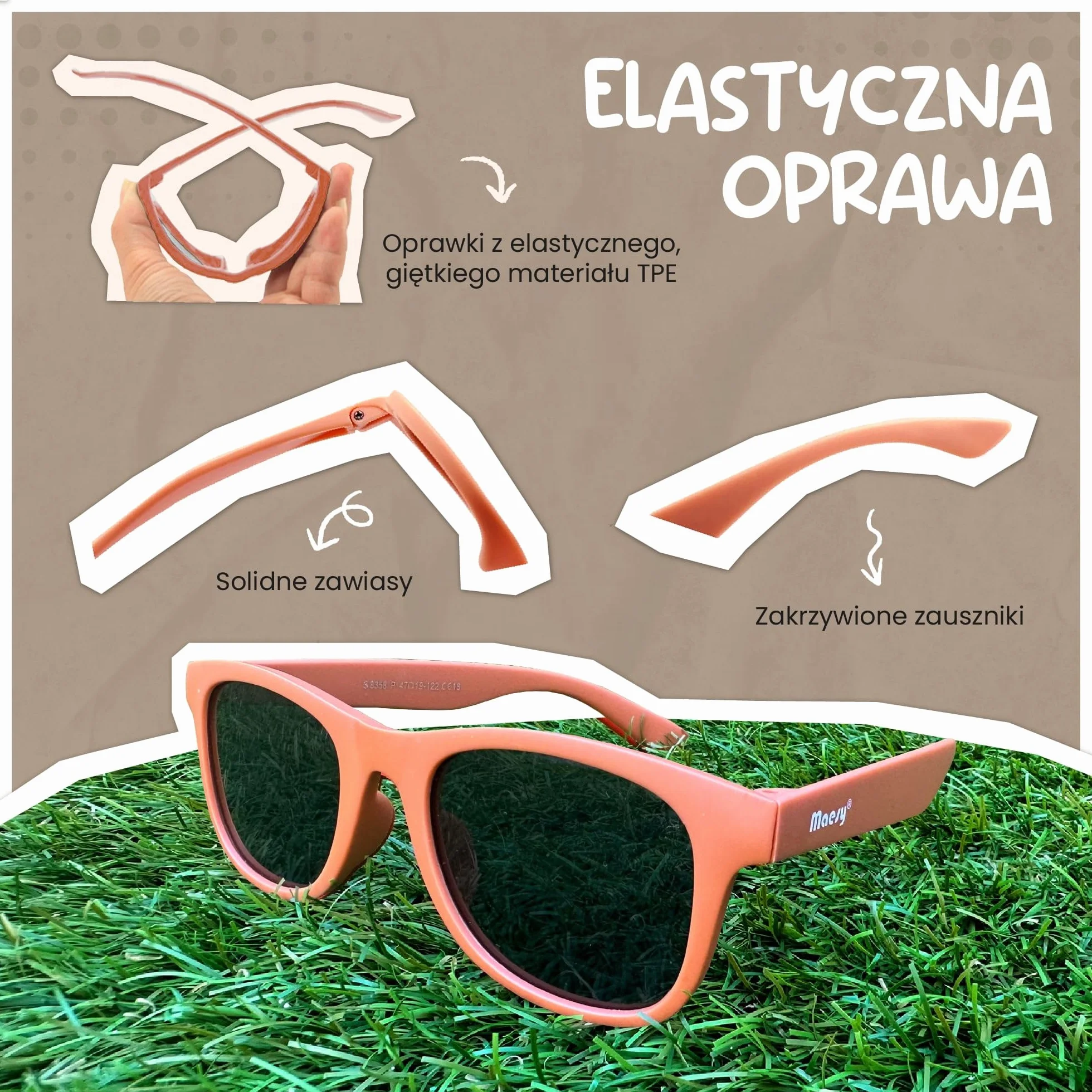 dziecięce okulary przeciwsłoneczne Lino - 3-6 lat - elastyczne, wyginane - ochrona UV400 z polaryzacją - maluchy i przedszkolaki - chłopcy i dziewczynki - kwadratowe