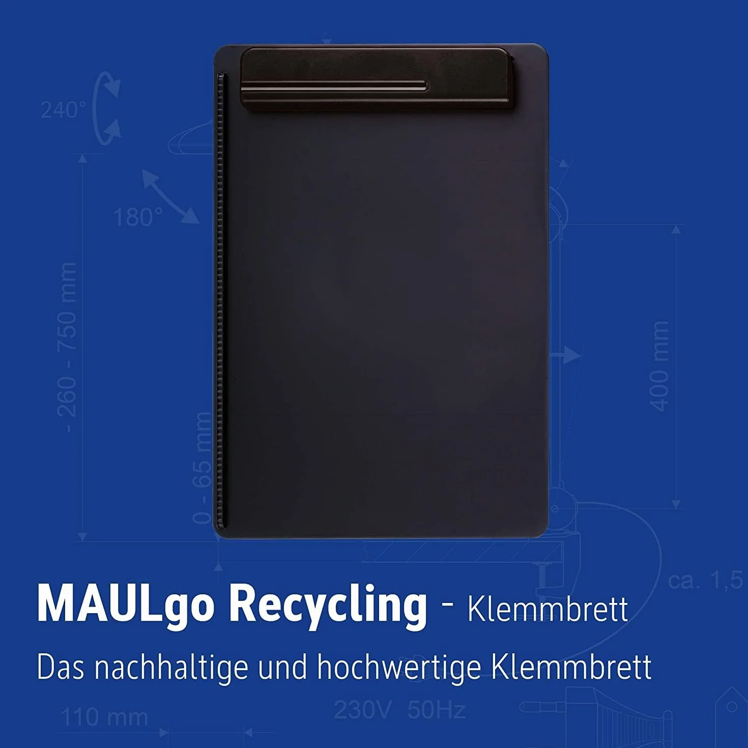 MAUL Podkładka z Klipsem A4 MAULgo z Recyklingu, Ekologiczna Deska do Pisania w Formacie A4, Wysokiej Jakości, Nowoczesna Teczka Konferencyjna z 85% Tworzywa Sztucznego