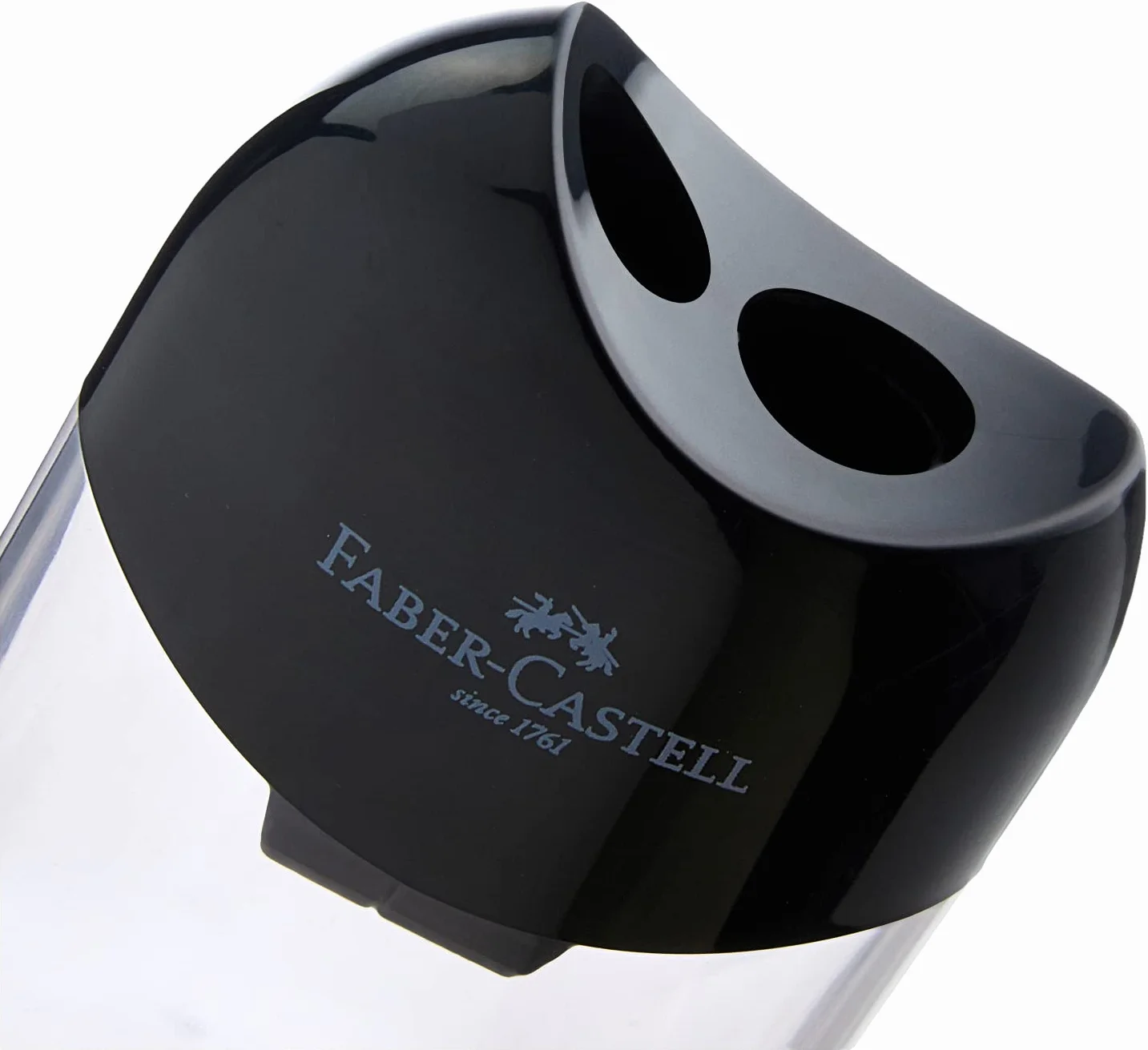 Faber-Castell 183500 Temperówka z Pojemnikiem, Czarny/Przezroczysty, 1 sztuka