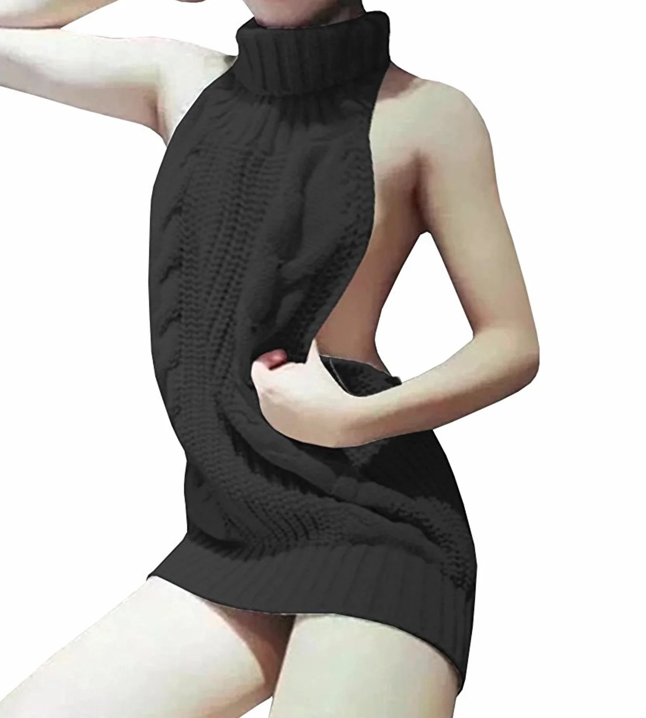 Damski sweter bez pleców Hollow Out Anime Cosplay Zabójca Jednoczęściowy Bikini Dzianinowy Tank Top Kamizelka, Czarny typ 1, Rozmiar uniwersalny