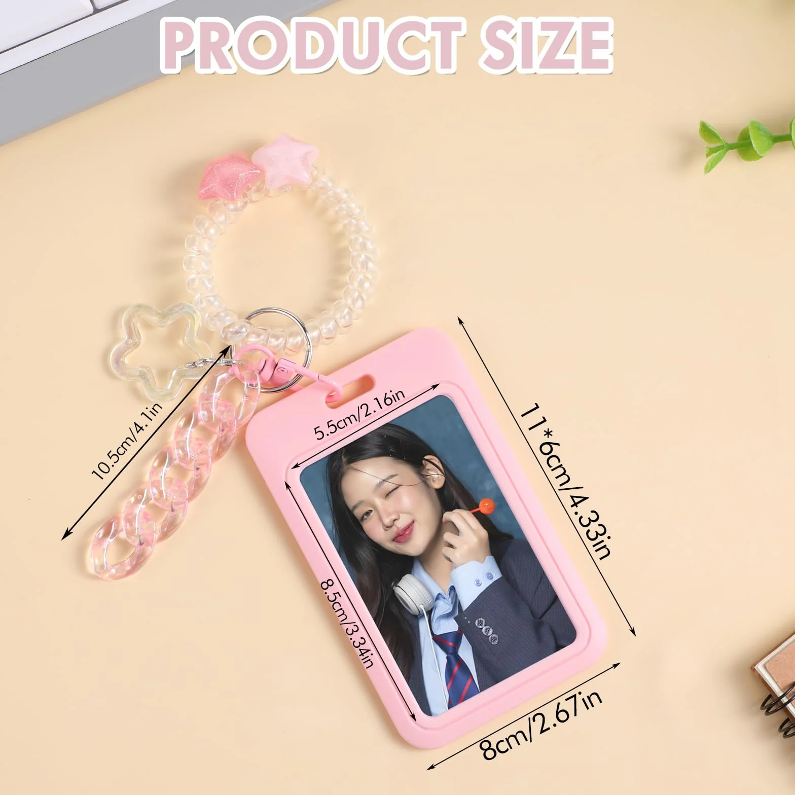 Amaxiu Akrylowe Etui na Karty Fotograficzne - Kpop, Ramka do Ekspozycji, Organizator z Kółkiem na Klucze (Różowy B)
