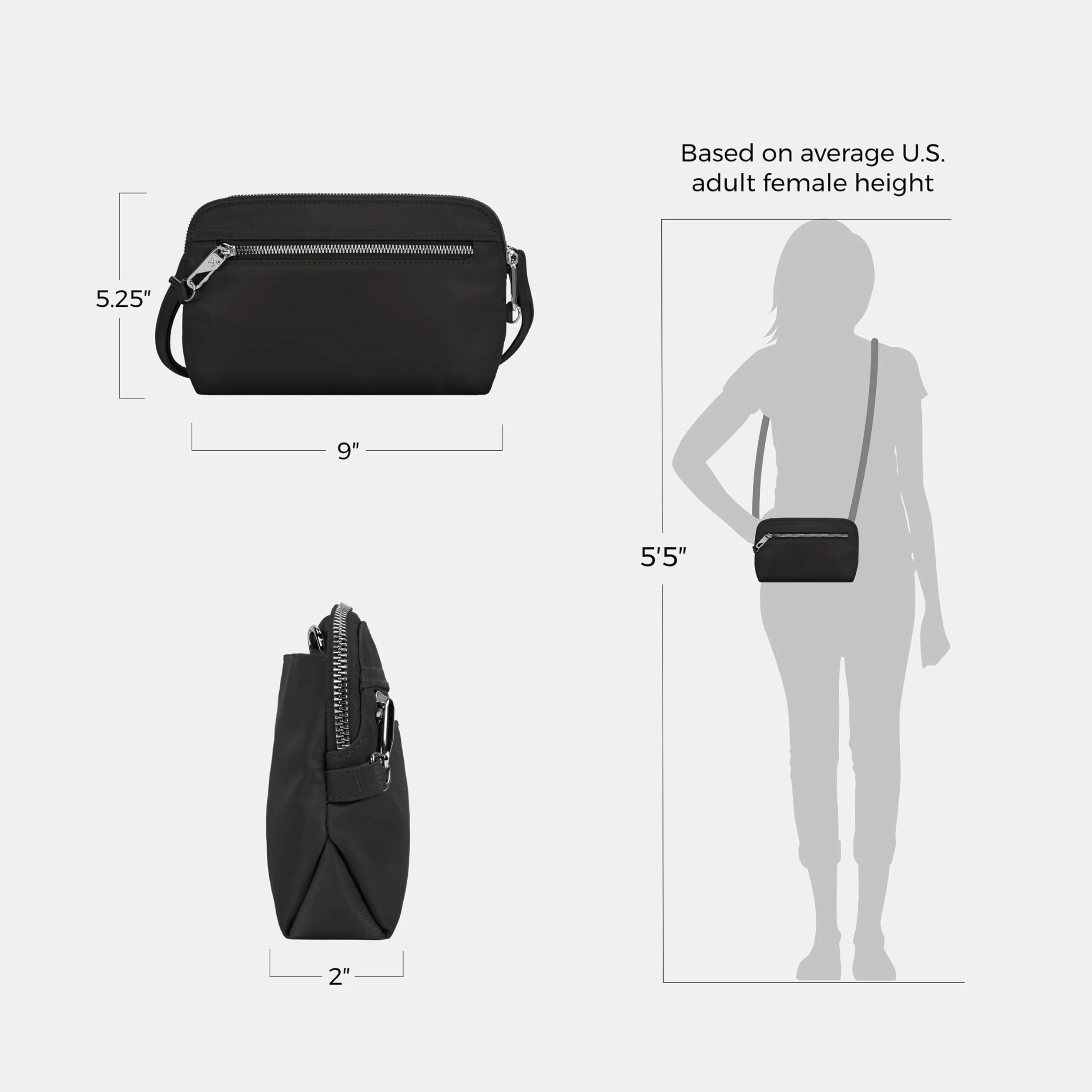 Travelon Damska antykradzieżowa dopasowana kabriolet kopertówka crossbody, onyks, jeden rozmiar