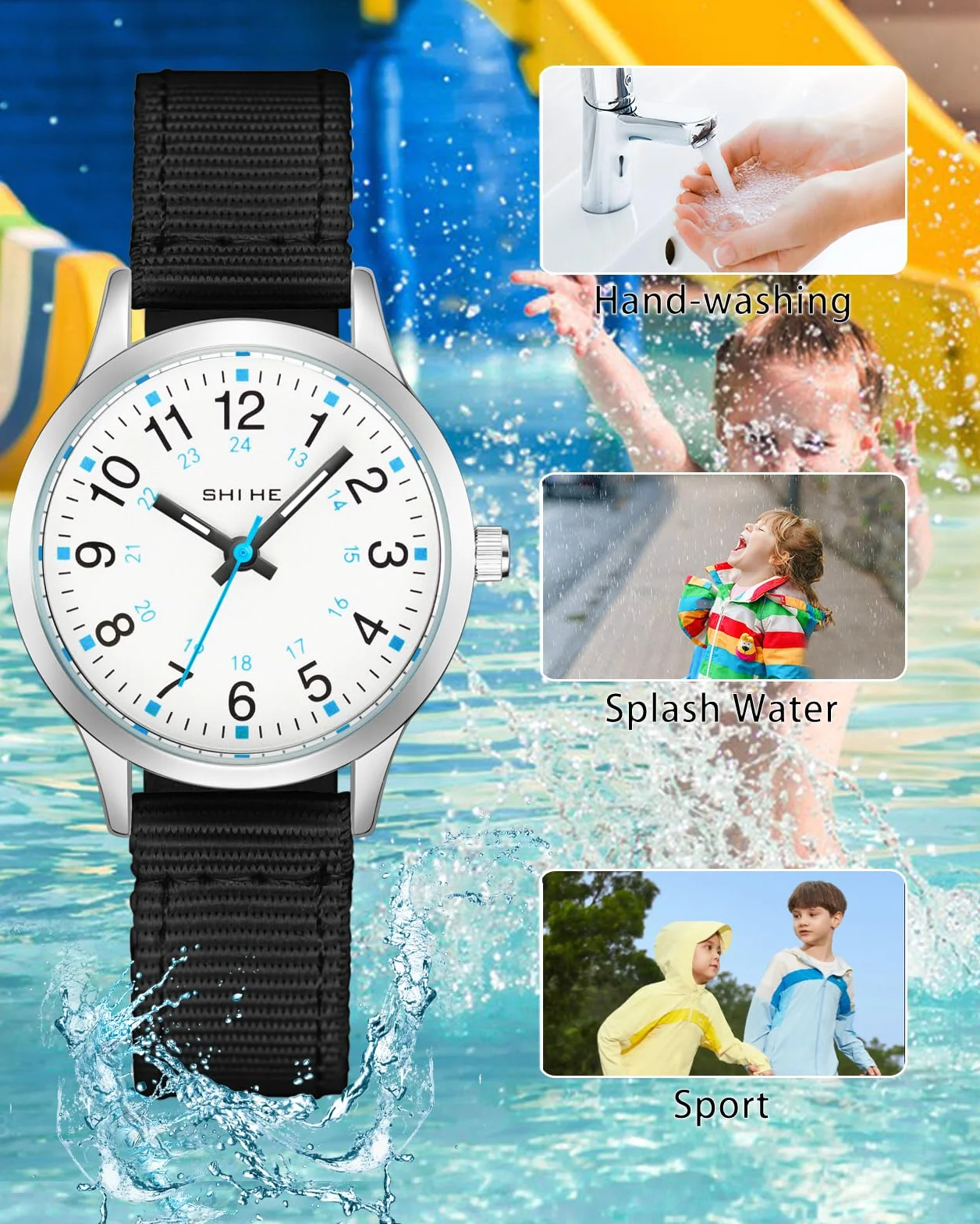 CIVO Zegarek dziecięcy dla chłopców i dziewczynek, zegarek na rękę: czarny, nylon, analogowy zegarek dla dzieci, łatwy do odczytania, świecący zegarek kwarcowy, prezent dla dzieci w wieku 7-14 lat,